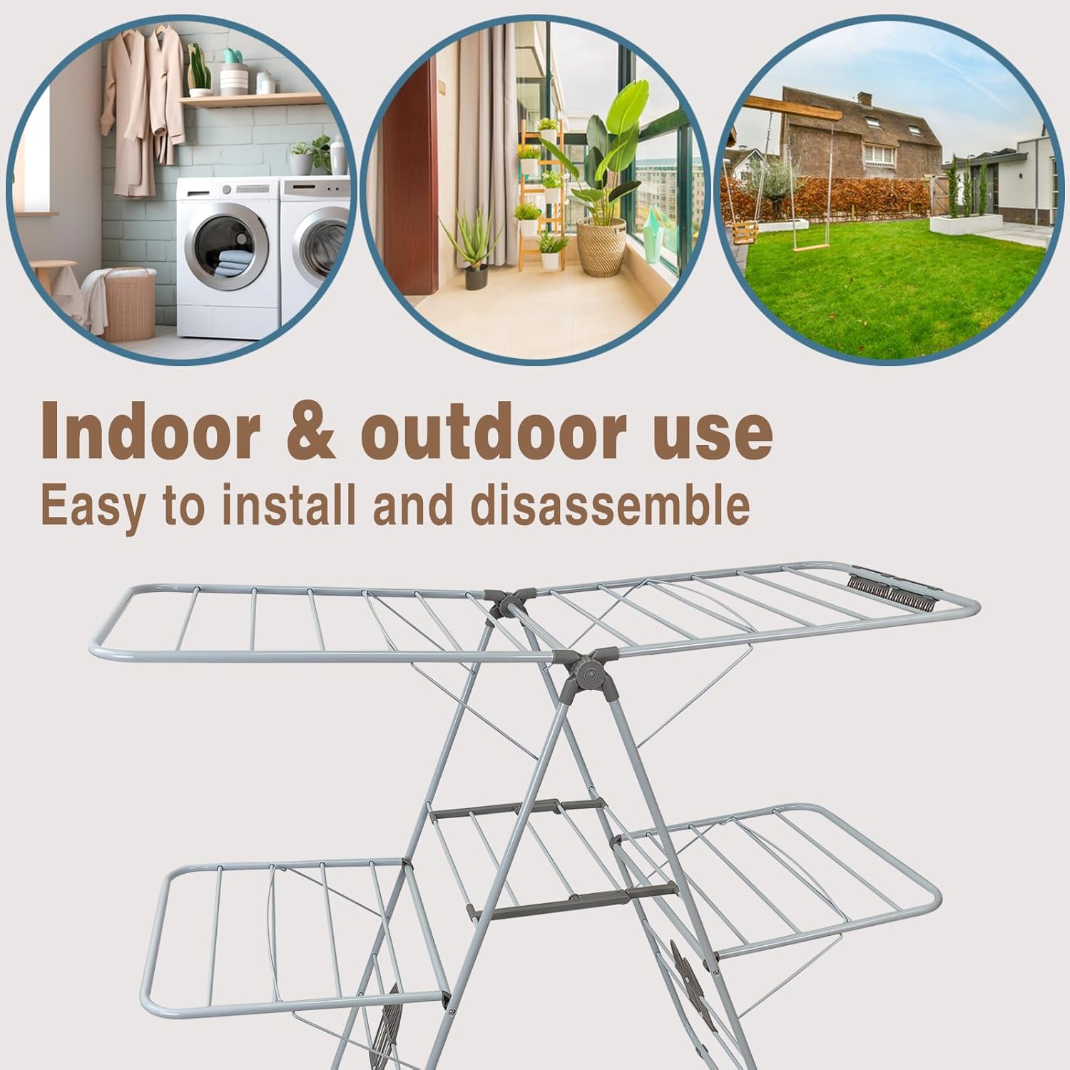 Clothes Drying Rack, Foldable 2-Level Laundry Racks for Drying Clothes Rack,Stainless Steel Drying Rack Clothing Collapsible for Indoor Outdoor,with Height-Adjustable Wings,Gray