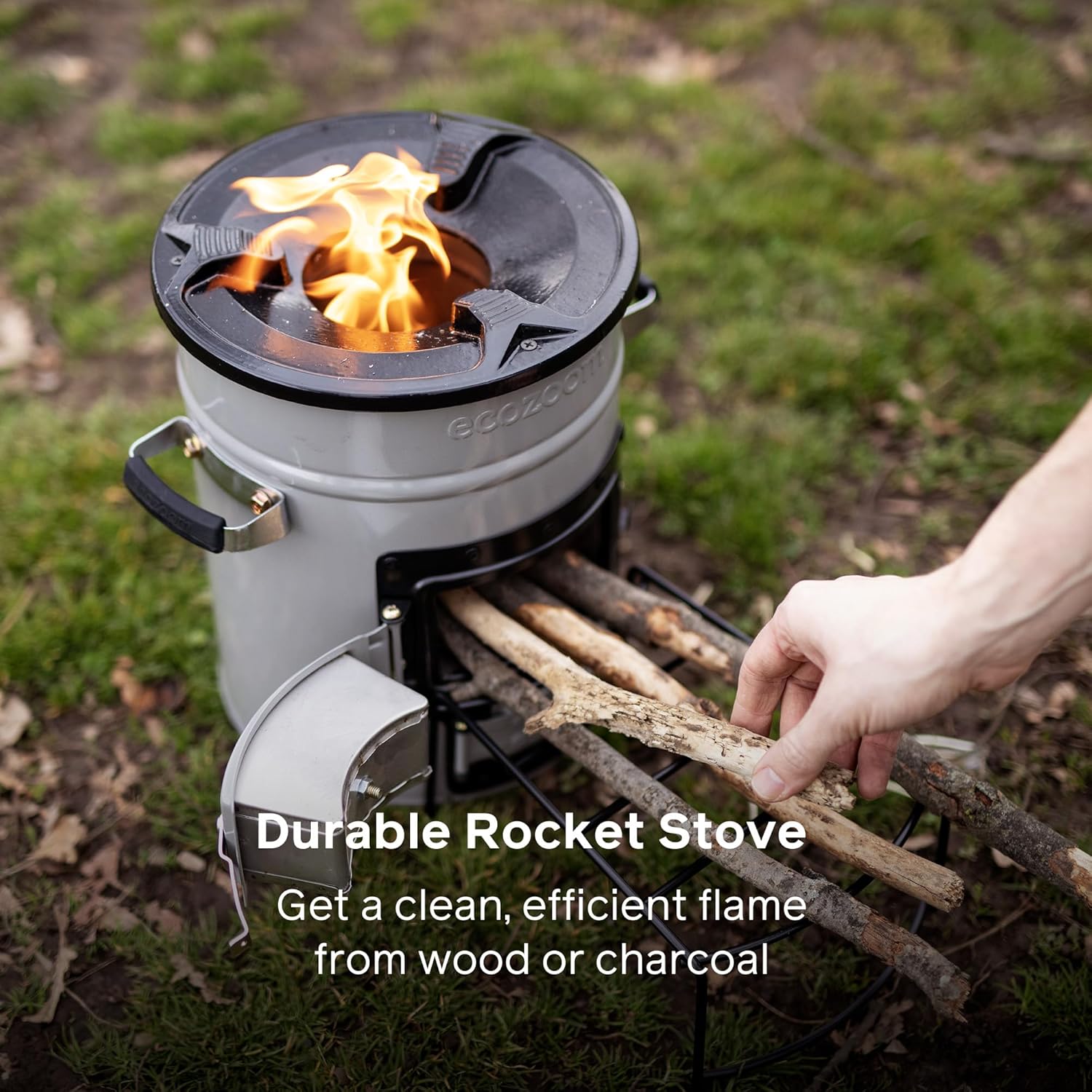 EcoZoom Rocket Stove – Heavy Duty Dual Fuel (Wood & Charcoal) Portable Camping & Emergency Stove, Insulated Body, Refractory Linings, Cast-Iron Cookware Compatible