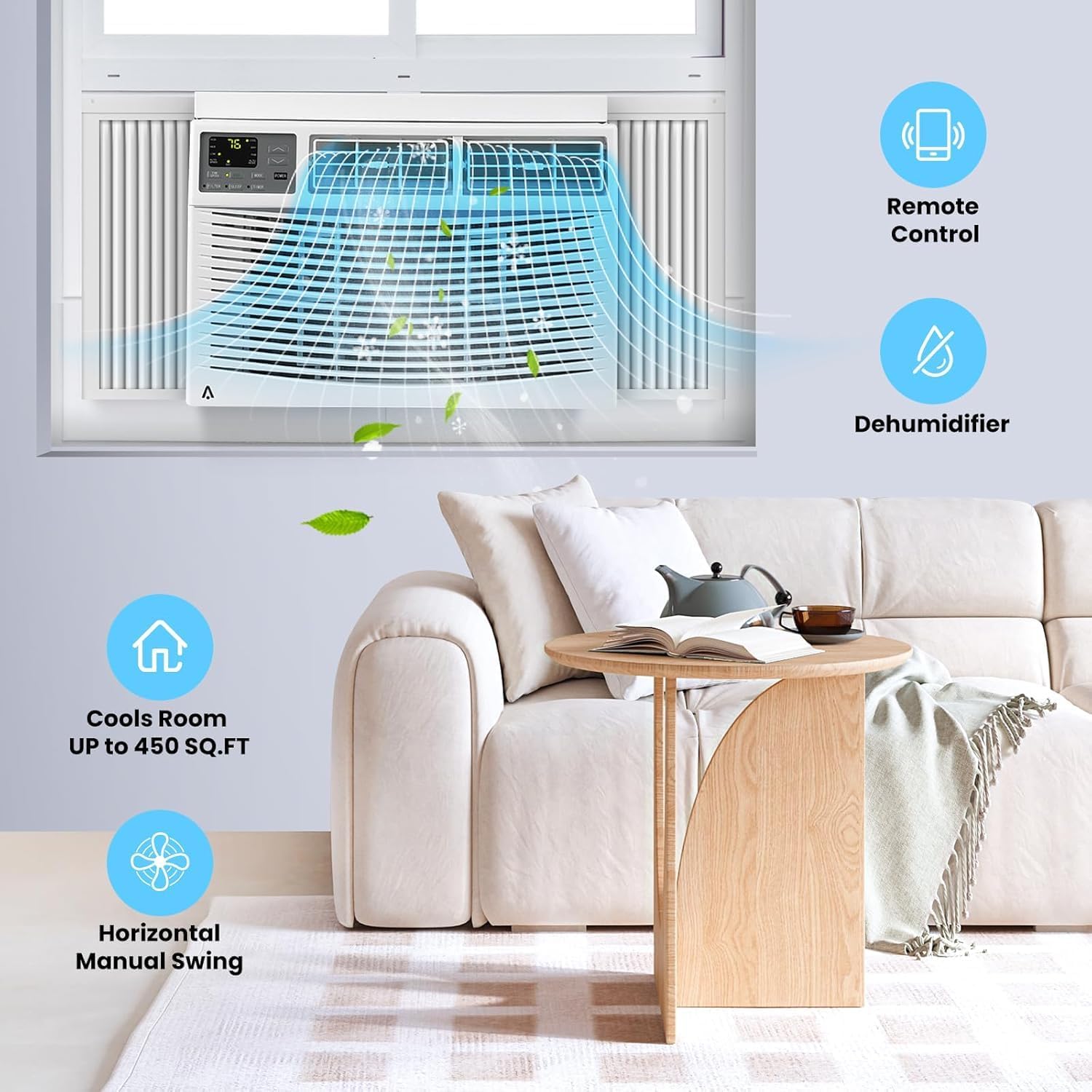 10000Btu Window Air Conditioner Units with 3 Cooling Modes，115V Window Ac Units for Bedroom Fast Cooling 450 Sq.Ft., Mini Air Conditioner with Remote, App Controlled