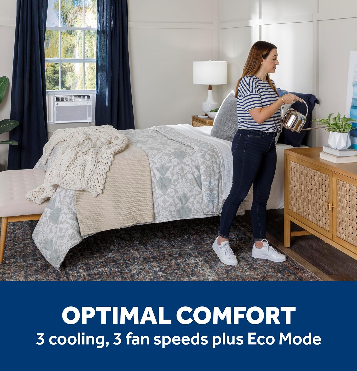 GE Window Air Conditioner 14,000 BTU for Rooms up to 700 sq ft., Wi-Fi Enabled, Energy-Efficient Cooling for Large Rooms, Easy Install Kit, Control Using Remote or Smartphone App, White