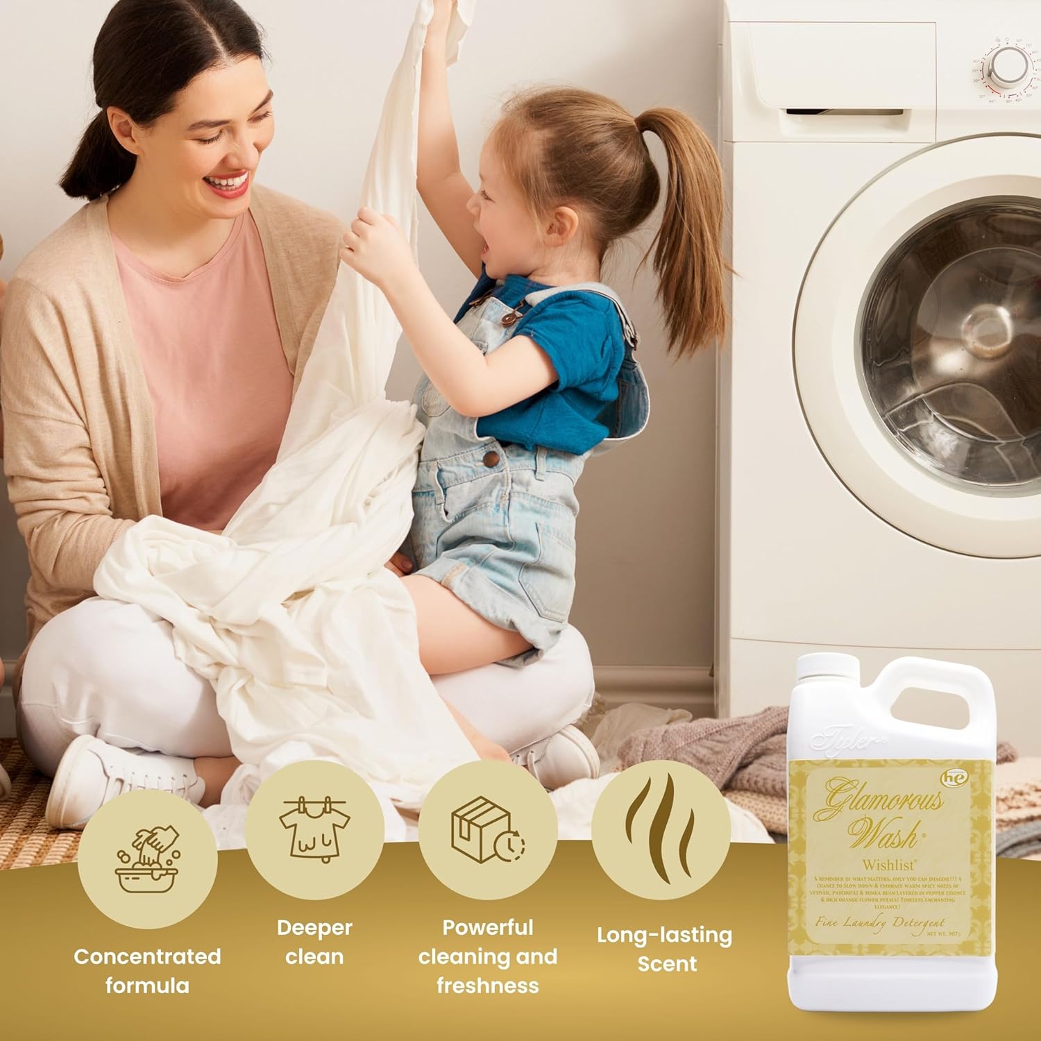Worldwide Nutrition Bundle: Tyler Candle Company Glamorous Wash Wishlist Scent Fine Laundry Liquid Detergent - Hand and Machine Washable - 907g (32 Fl Oz) Container and Multi-Purpose Key Chain