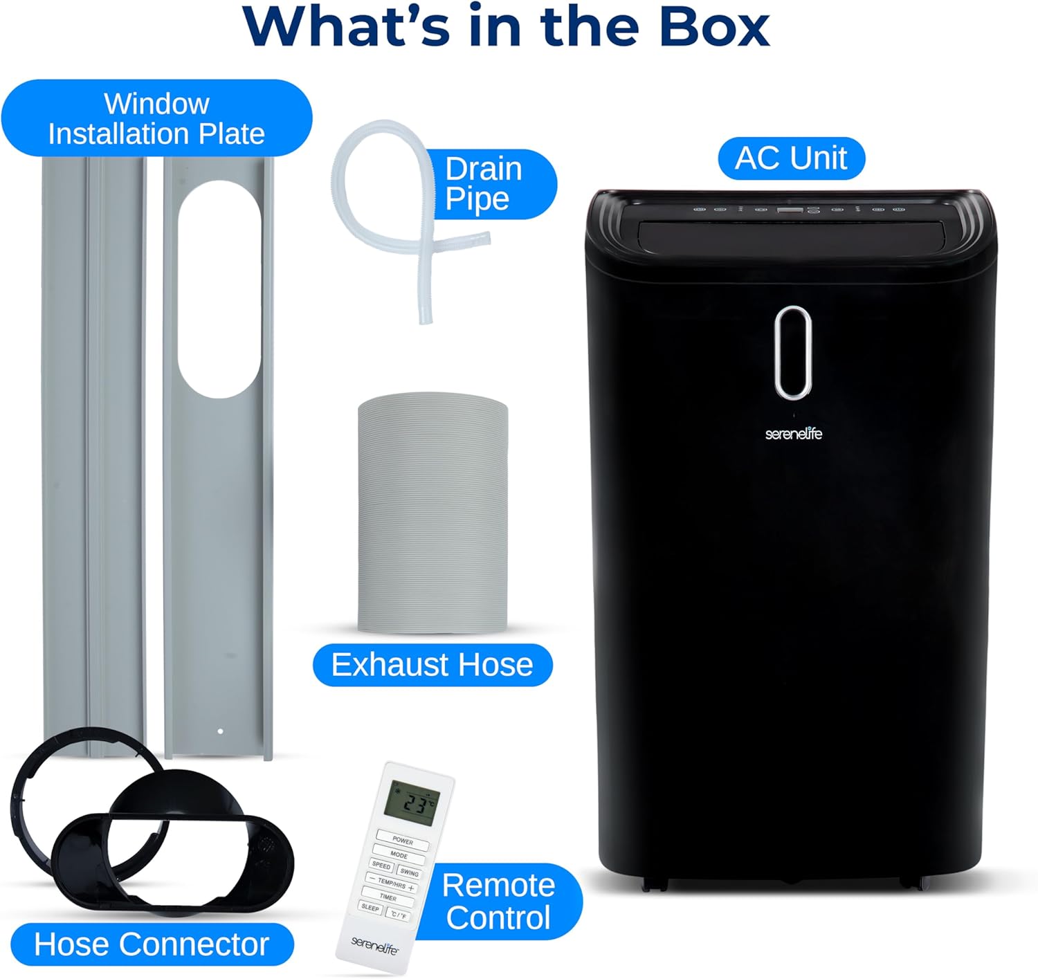 SereneLife 14000 BTU Portable Air Conditioner - 115V Compact Standing Air Conditioner for Room Up to 450 Sq. Ft., 3-in-1 Floor AC Unit with Remote Control - Universal Casters, Window Mount Kit