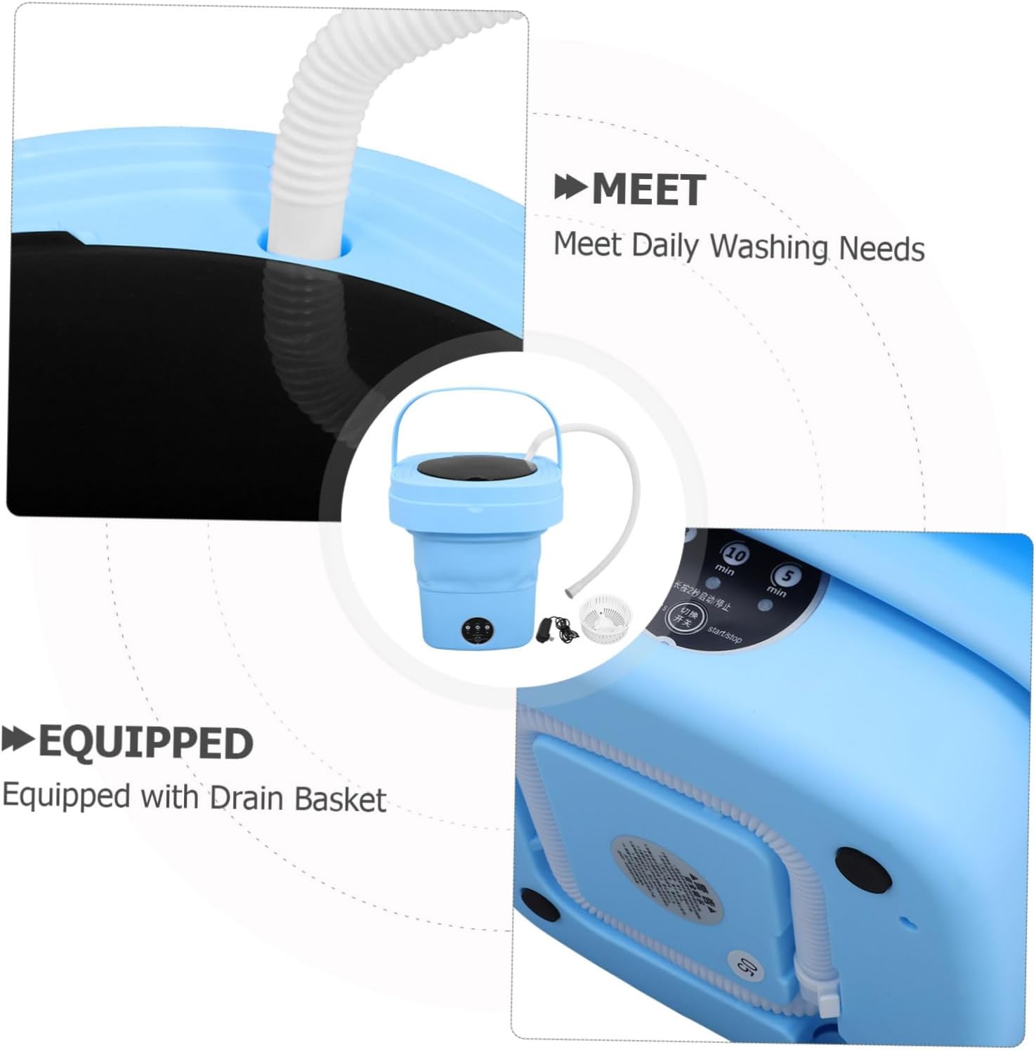 Mini Washing Machine Folding Washer Functions Touchscreen Control Compact Laundry for Dorm Home