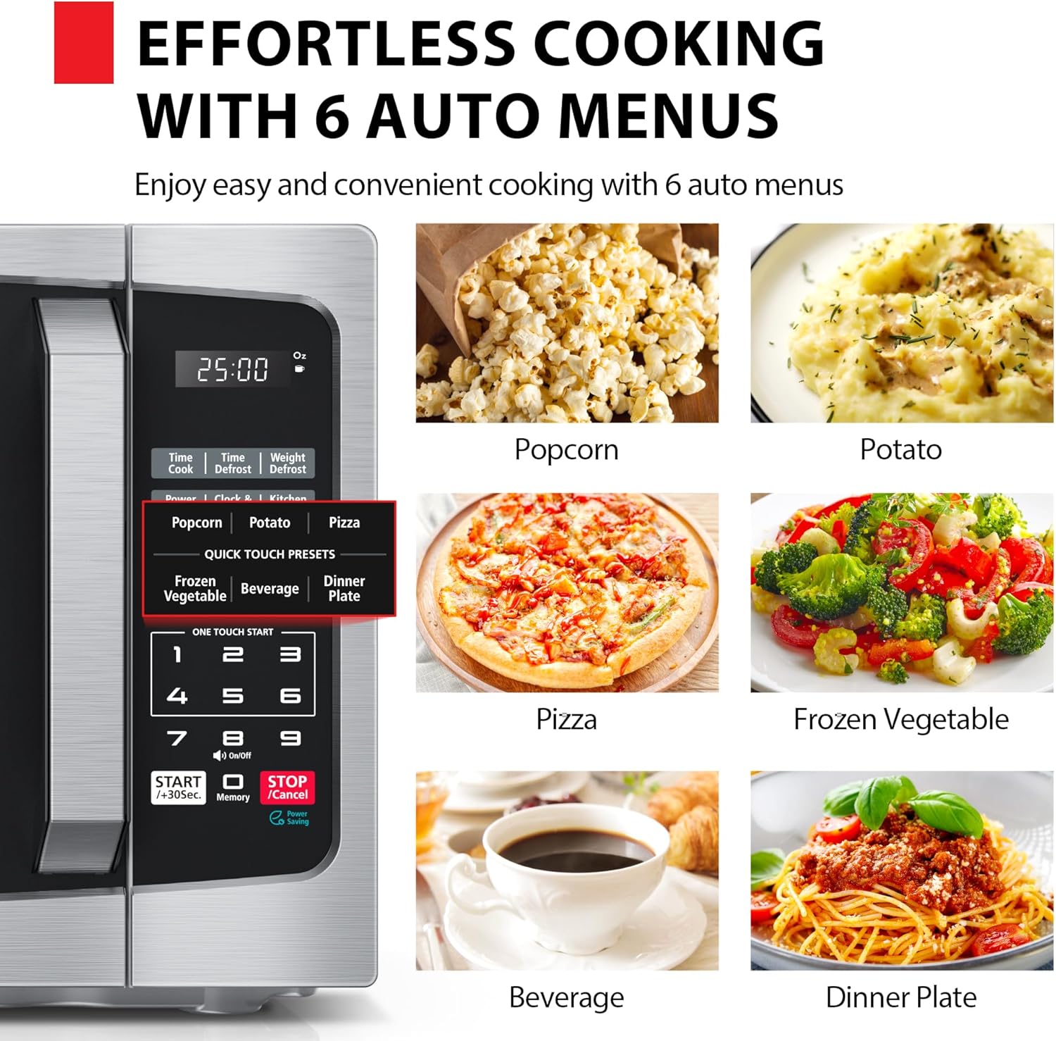 TOSHIBA ML-EM09PA(SS) Small Microwave Oven with 6 Auto Menus, Mute Function & Child Lock, LED Lighting, Perfect for Apartments & Dorms, 0.9 Cu Ft, 10.6 Inch Removable Turntable, 900W, Stainless Steel
