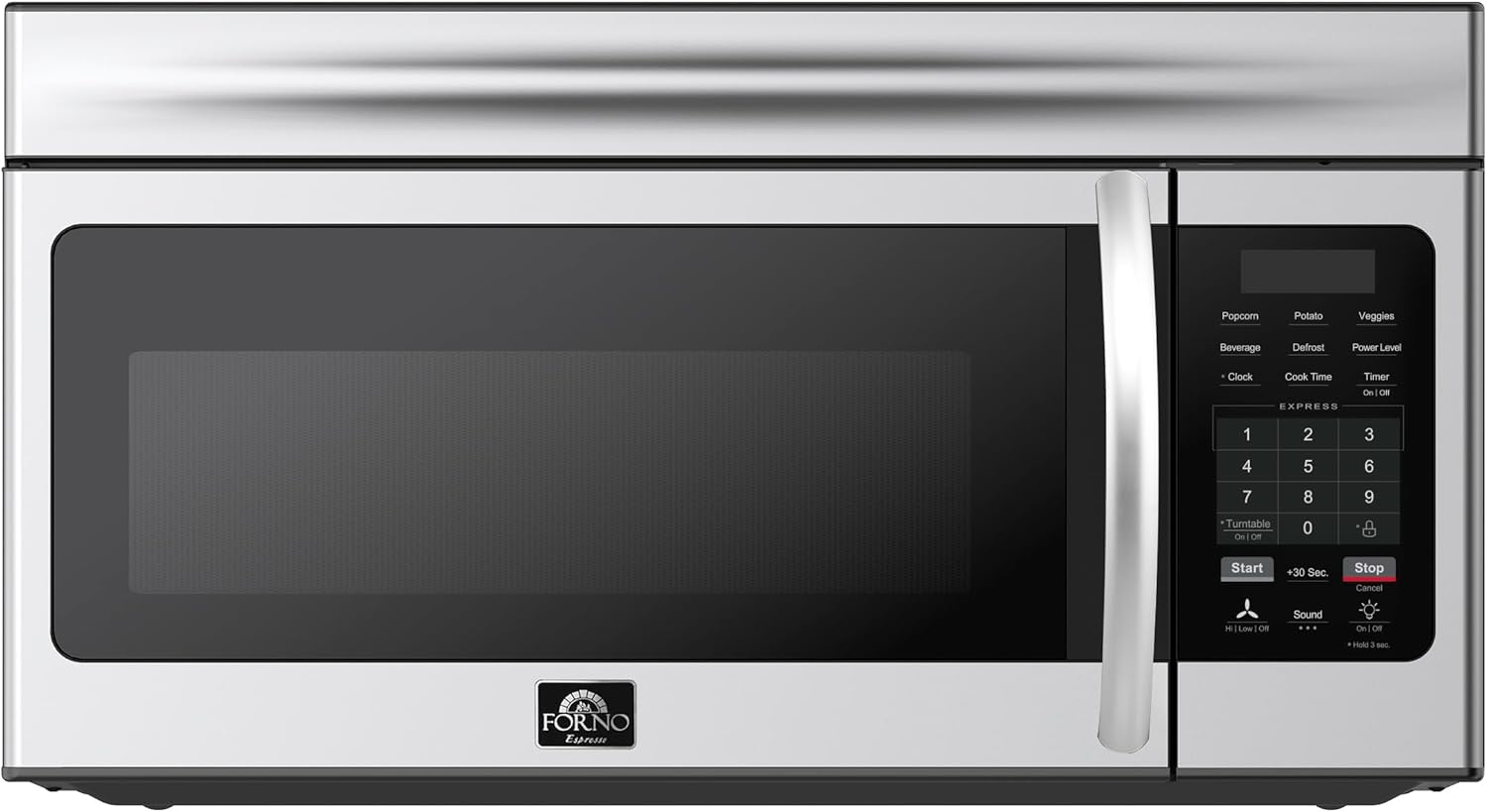FORNO Scalo 30” Over-the-Range Microwave in Stainless Steel – 1.6 cu.ft. Capacity, 300 CFM Ventilation System, Touch Control Panel, LED Lighting, Multiple Cooking Presets – FOTR3007-3