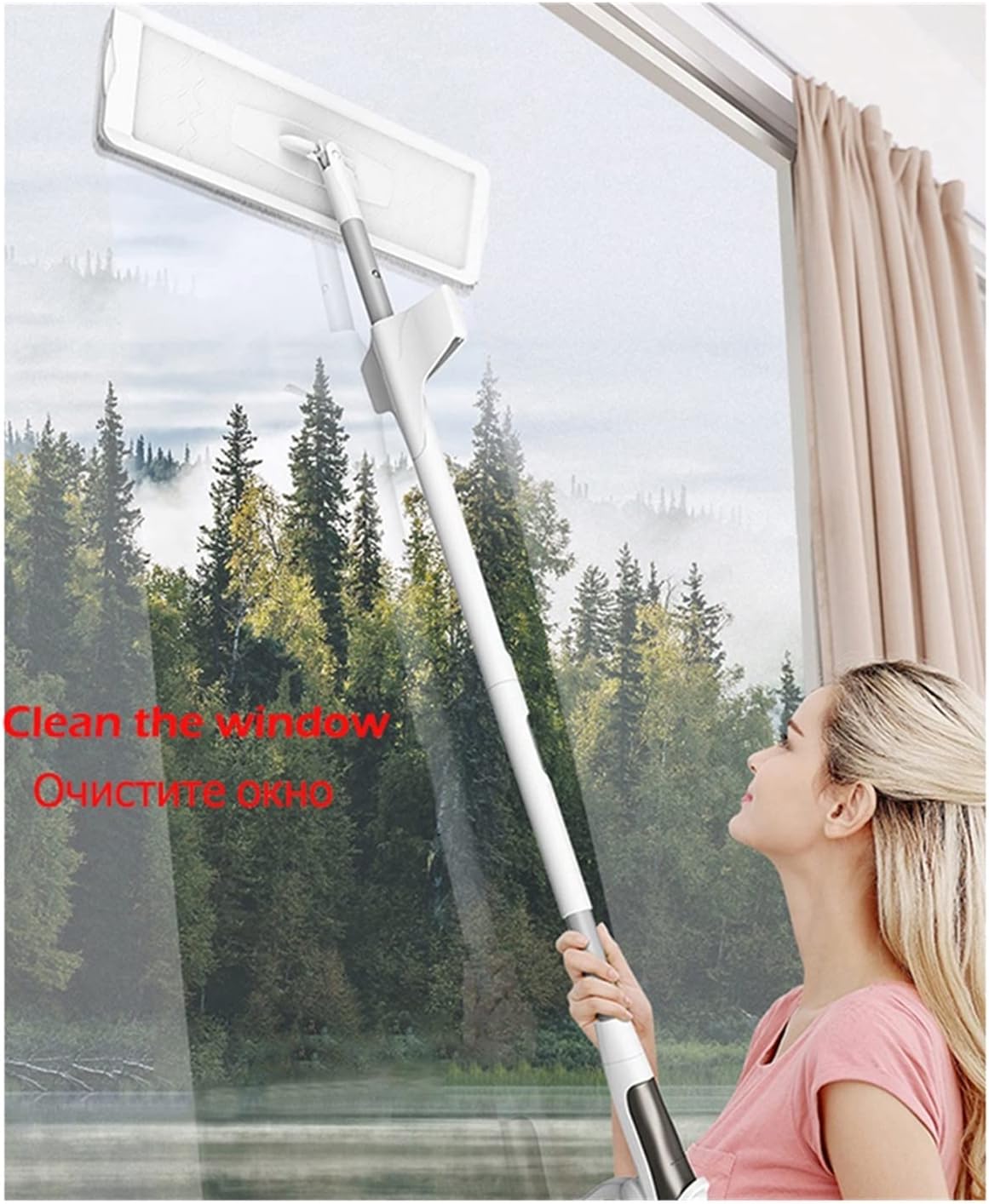 Steam Mop 2 in 1 Mop Free Hand Washing Flat Mop Lazy 360 Rotating Magic Mop with Squeezing Floor Cleaner Household Cleaning Tool (Color : White 6pcs rag Size : Medium)