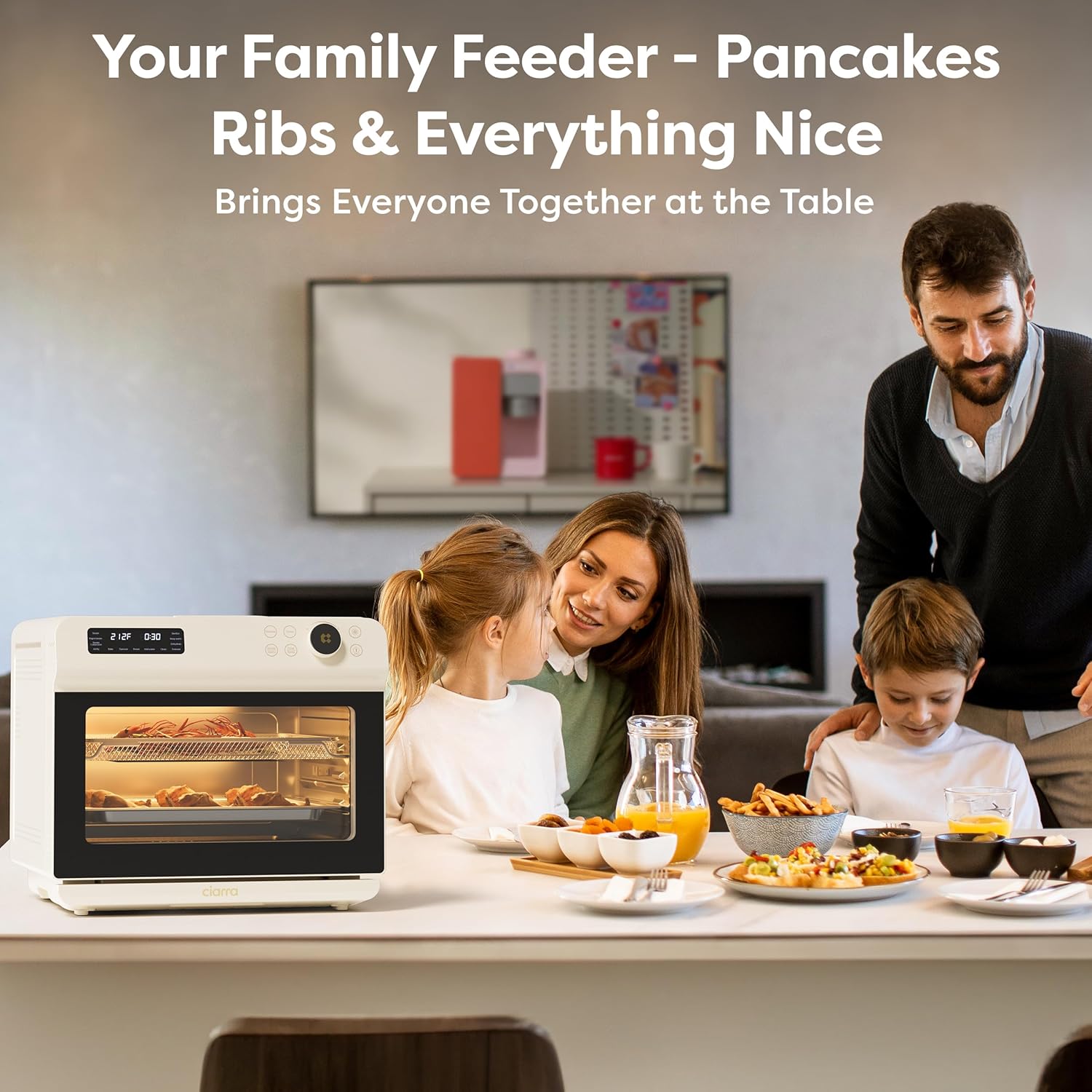 CIARRA 12-in-1 Countertop Steam Oven with Air Fryer, 25.4QT Steam Air Fryer Combo Nosh Oven Pro - Convection Toaster, Bake, Self-Clean, Dehydrate, Ferment, White