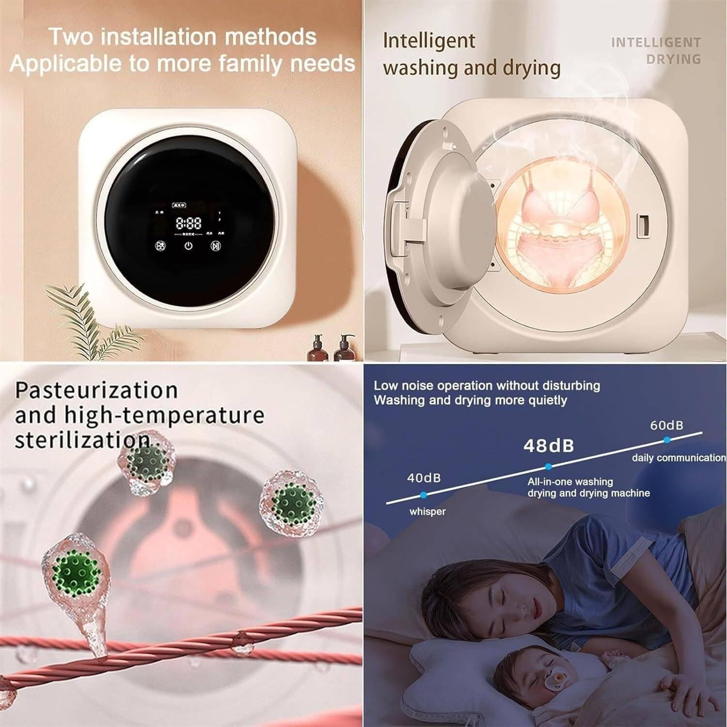 Underwear Washing Machine, Wall-Mounted Electric Washing Machine, Fully Automatic Small Mini Sock Washing Machine, Compact Washer with Spin Dryer, for Apartment Laundry