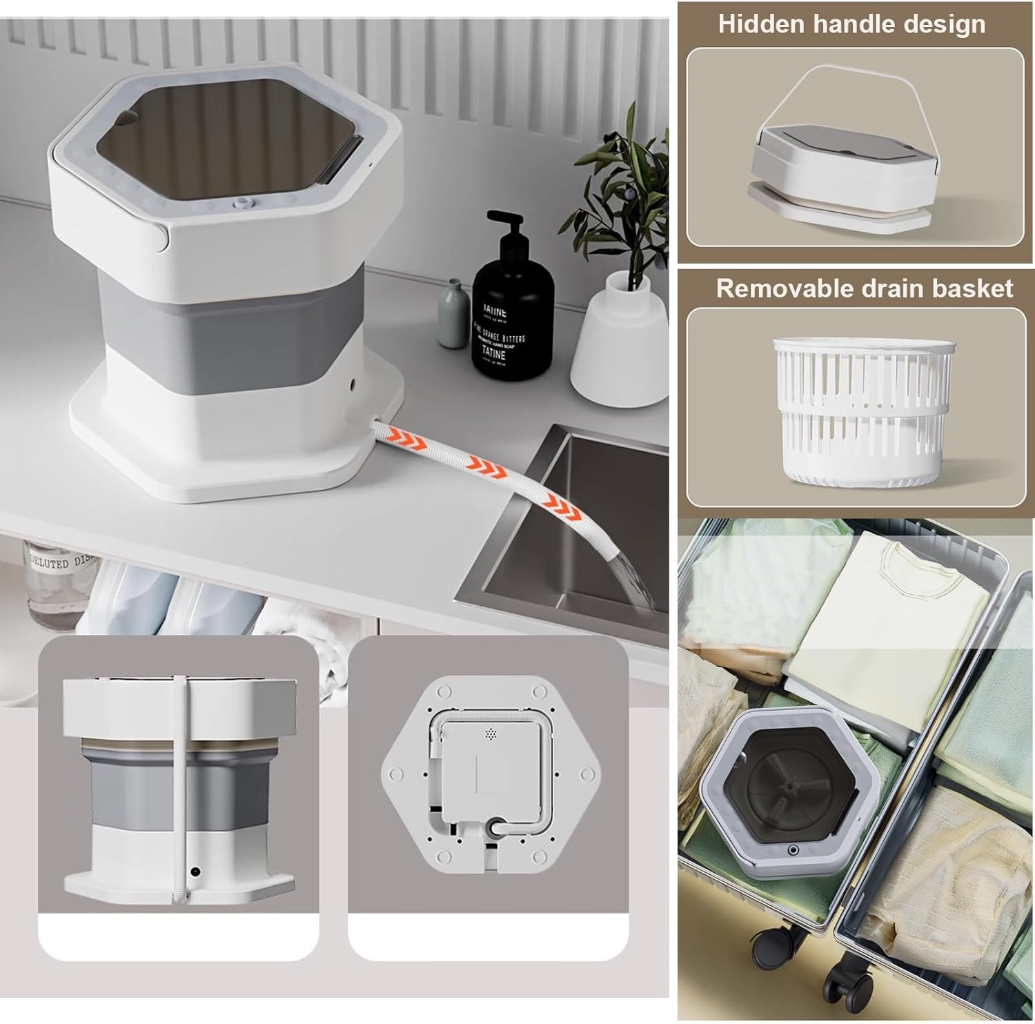 Portable Small Washing Machine, 8L Mini Foldable Washer with Dehydration, for Underwear, Baby Clothes Socks and Small Items, Apartments, Dorm,RV(Brown)