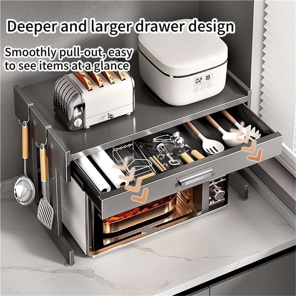 Microwave Stand with Drawer, Countertop Microwave Shelf, Space-Saving Kitchen Organizer for Ovens, Rice Cookers, Small Appliances(Gray,24.4