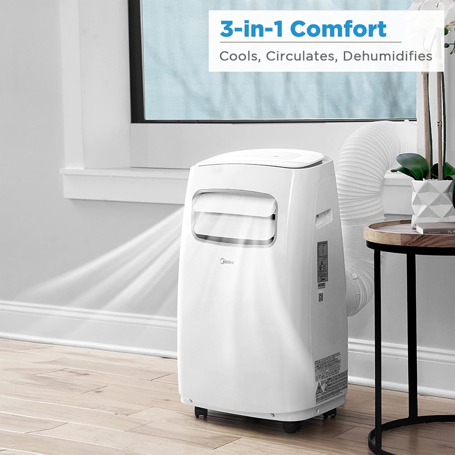 Midea 12,000 BTU DOE (6,500 BTU SACC) Portable Air Conditioner, Cools up to 275 sq. ft., Works as Dehumidifier&Fan, Wi-Fi Enabled, Control with Remote, Amazon Alexa & Google Assistant