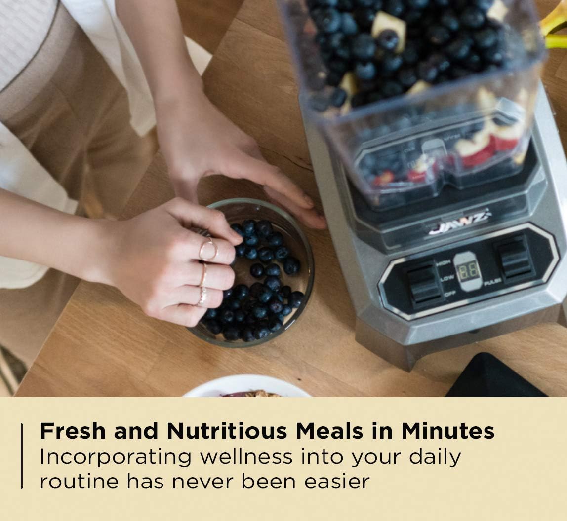 JAWZ High Performance Blender, 64 Oz Professional Grade Countertop Blender, Food Processor, Juicer, Smoothie or Nut Butter Maker, Simple 2 Speed Toggle Switch w Pulse, Stainless Steel Blades, Silver