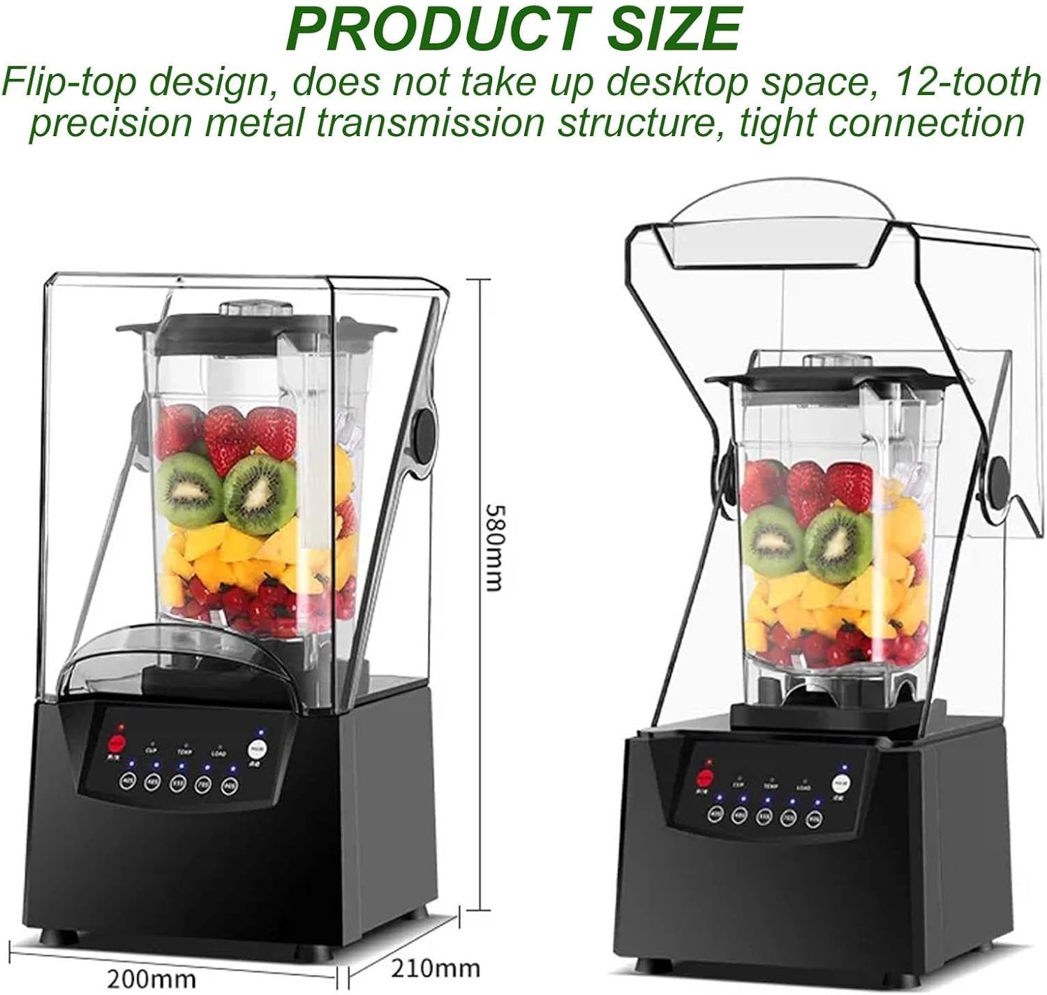 Countertop Blender with Silent Cover,2L Cup with Engraved Scale,Removable Cup and Noise-Reducing Cover,for Milkshakes