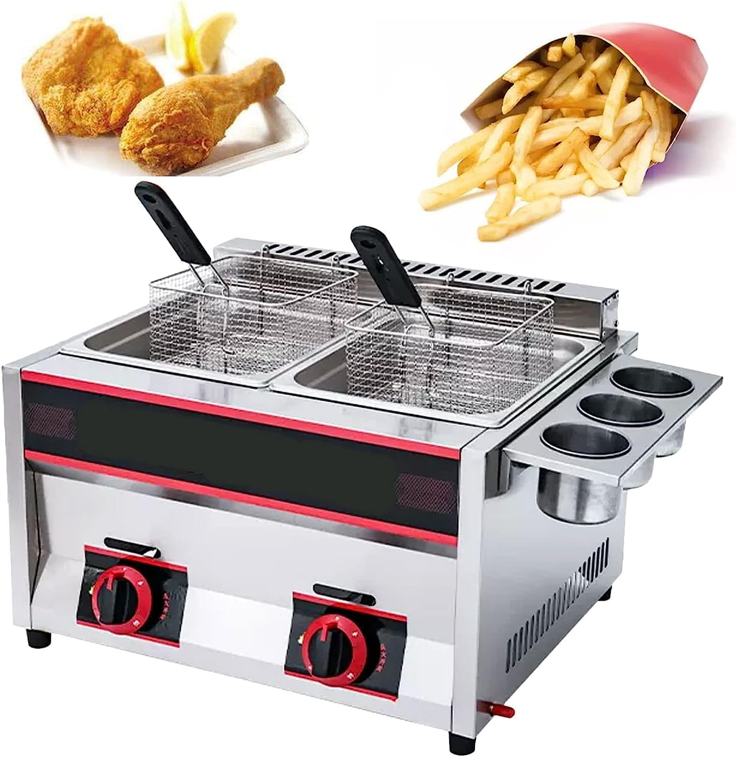 Commercial Countertop Deep Gas Fryer, Stainless Steel Single Tank Dual Tank Kitchen Frying Machine, LPG Gas Fryer Deep Fryer With Basket For French Fries Turkey Donuts Restaurant (Color : Style2)