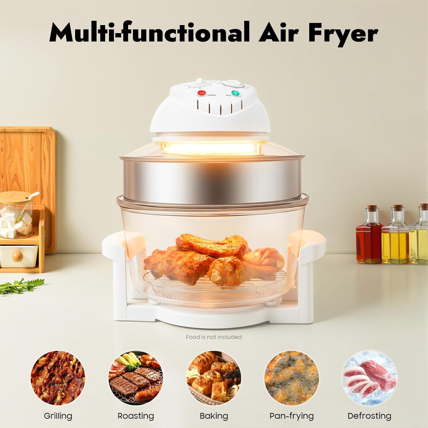 17.96Qt Extra Large Glass Turbo Air Fryer, 360° Viewable Airy Fryer with Expansion Ring, 1200W-1400W Electric Oven with Grill for Home Kitchens, Family Gatherings