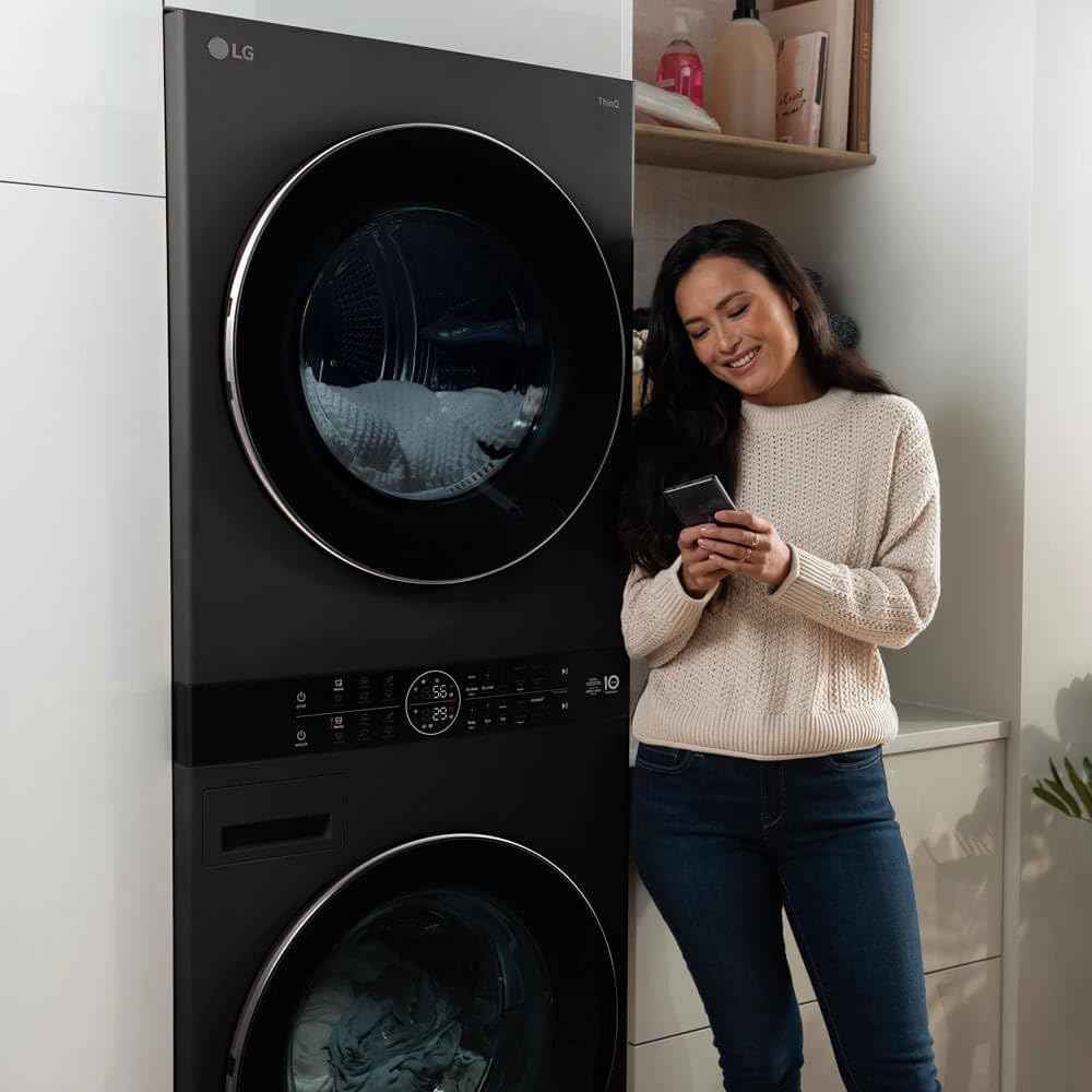 5.0 cu. ft. Washer 7.8 cu. ft. Dual Inverter Heat Pump Ventless Dryer Electric Laundry Center in Black Steel