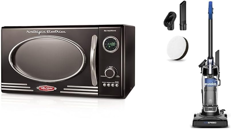 Nostalgia Retro Countertop Microwave Oven - Large 800-Watt - 0.9 cu ft & Eureka Airspeed Ultra-Lightweight Compact Bagless Upright Vacuum Cleaner, Replacement Filter, Blue