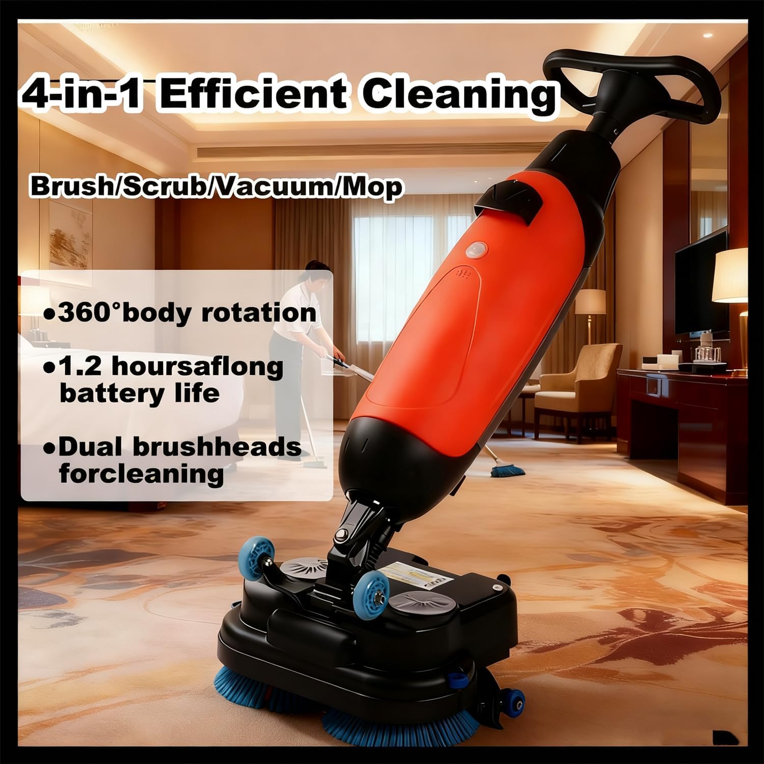 High Speed Carpet Cleaning Machine, Cordless Floor Scrubber, Floor Buffer Machine 350 RPM, 18