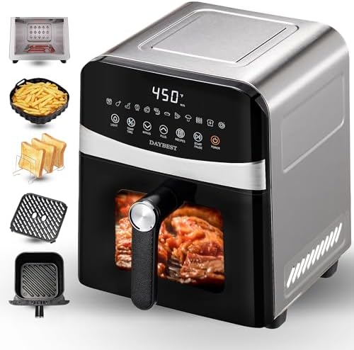 Stainless Steel Air Fryer Ceramic 12 in 1, Dual-Blazes in Steel Housing, 6QT 2-3 Servings Visible 8.27