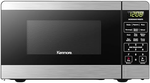 Kenmore Countertop Microwave, 6 Auto-Preset Menus, Child Lock, Defrost & Express Cooking Features, 1.1 Cu Ft, Stainless Steel