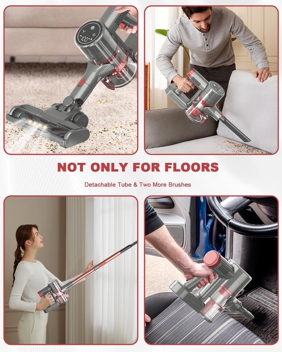 Cordless Vacuum Cleaners for Home,500W/40Kpa Powerful Suction Stick Vacuum Cordless Rechargeable LED Display 40min Runtime 6-in-1 Upright Vacuum Cleaner Hardwood Floor Pet Hair Carpet Tile