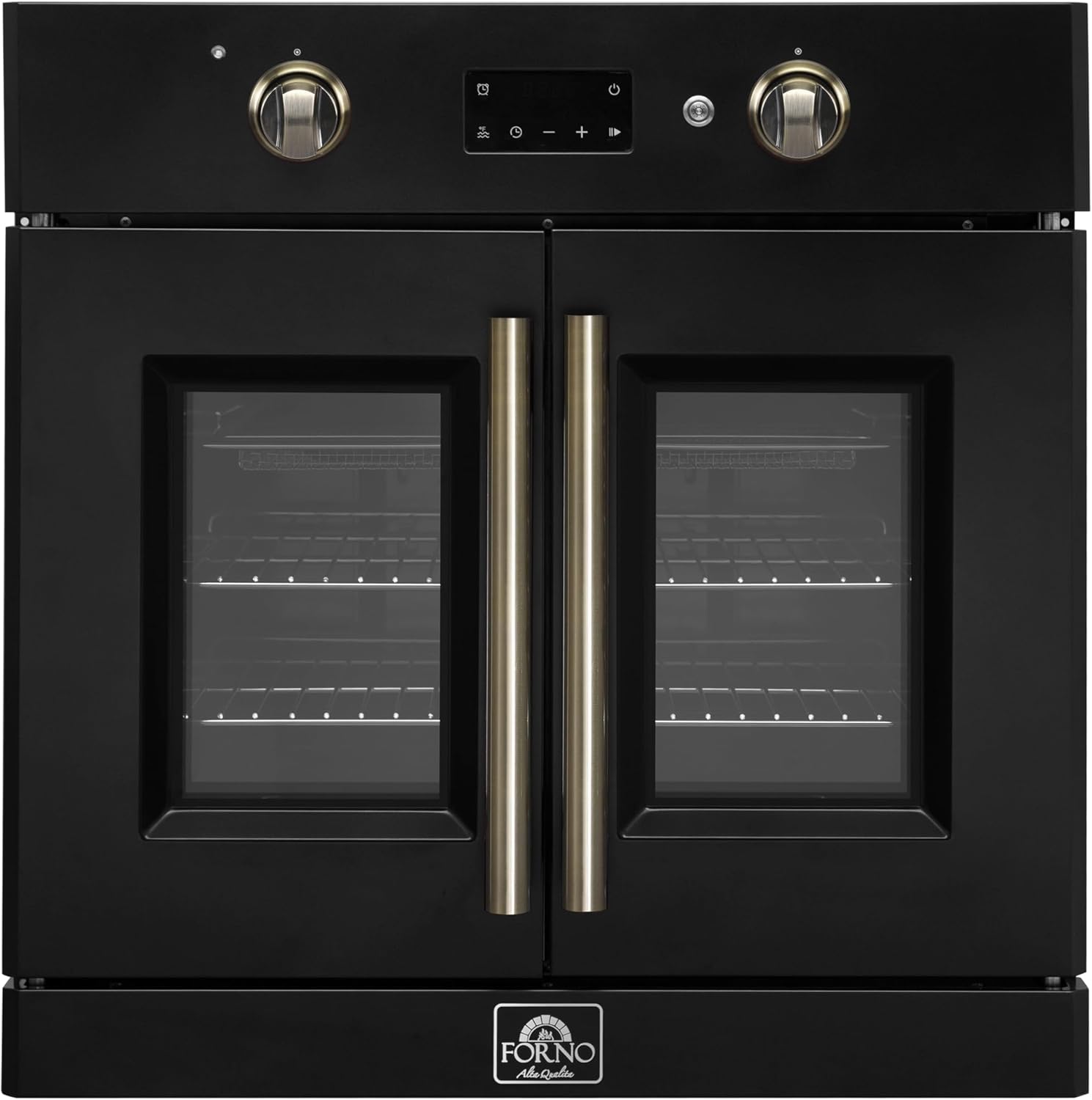 Forno Asti 30-Inch French Door Electric Wall Oven in Black & Antique Brass – 3.68 Cu. Ft. True Convection, 3600W, Air Fry, Sous Vide, Self-Cleaning Function