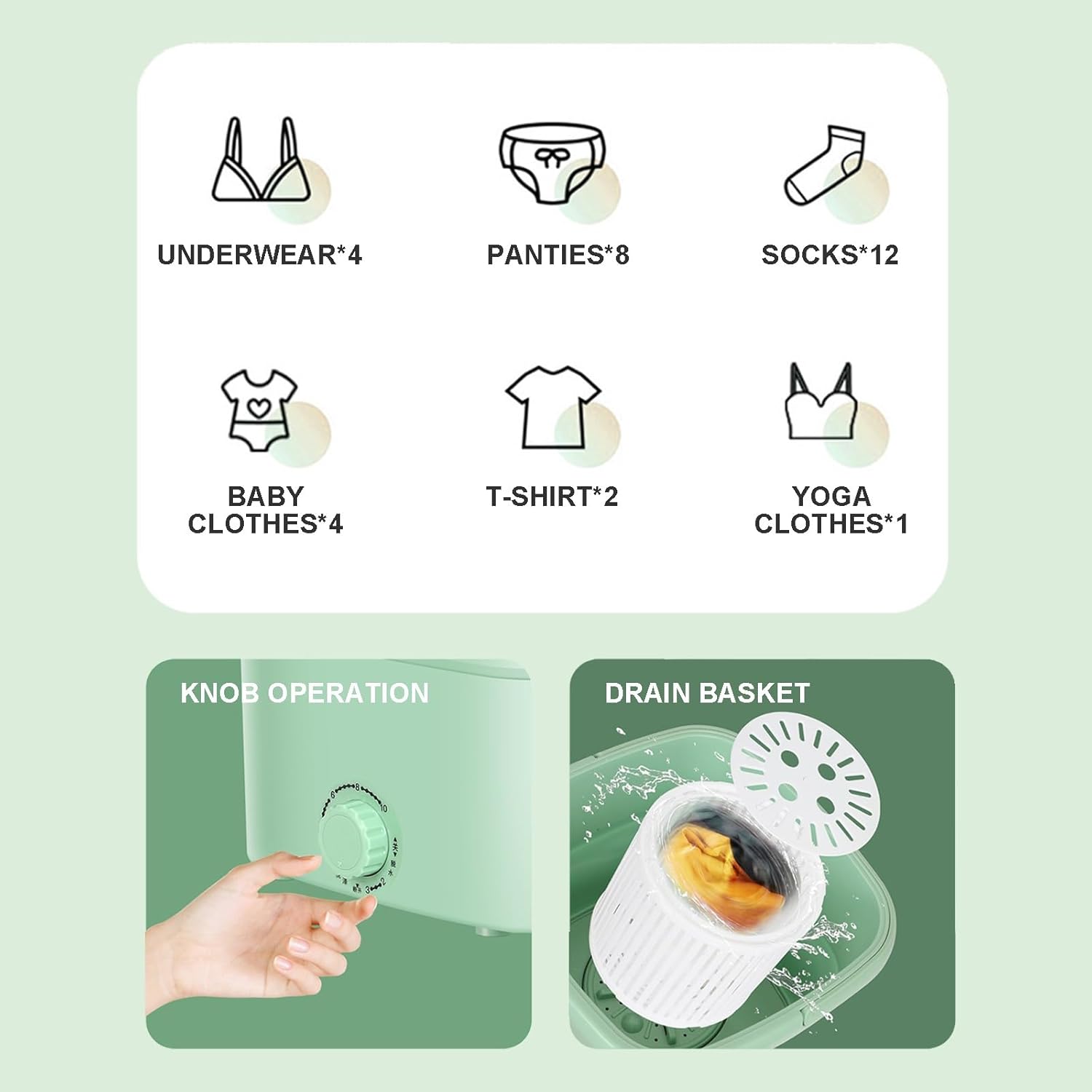 Portable Folding Washing Machine with Drain Basket, 11L Capacity can be Used for Home, Travel, Apartment, Camping, RV, Cleaning Baby Clothes, Underwear, Socks (Color : Pink)