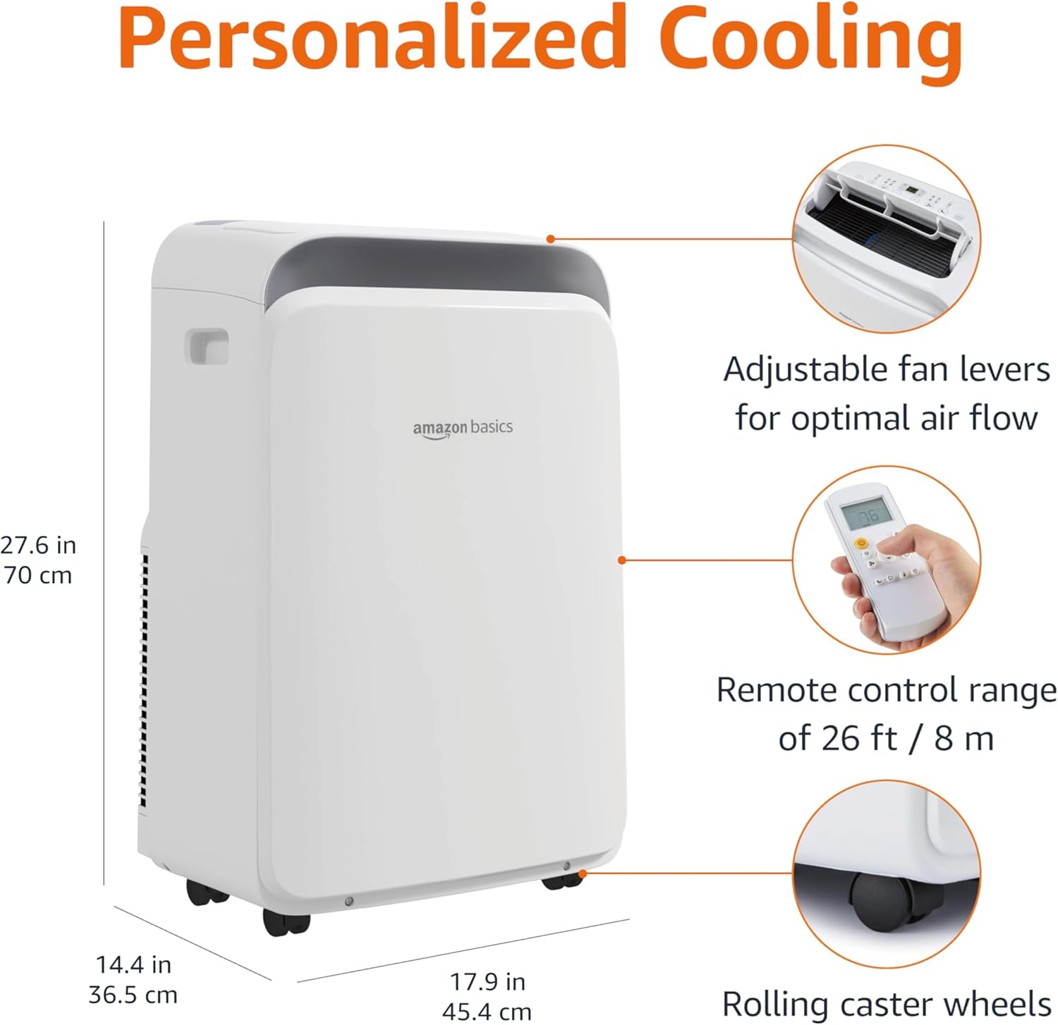 Amazon Basics 3-In-1 Portable Air Conditioner, 10000 BTU (ASHRAE), Cools Up to 450 Sqf, Portable AC with Cool/Dry (Dehumidifier)/Fan-Only Functions, Auto Mode, Sleep Mode, Timer, White