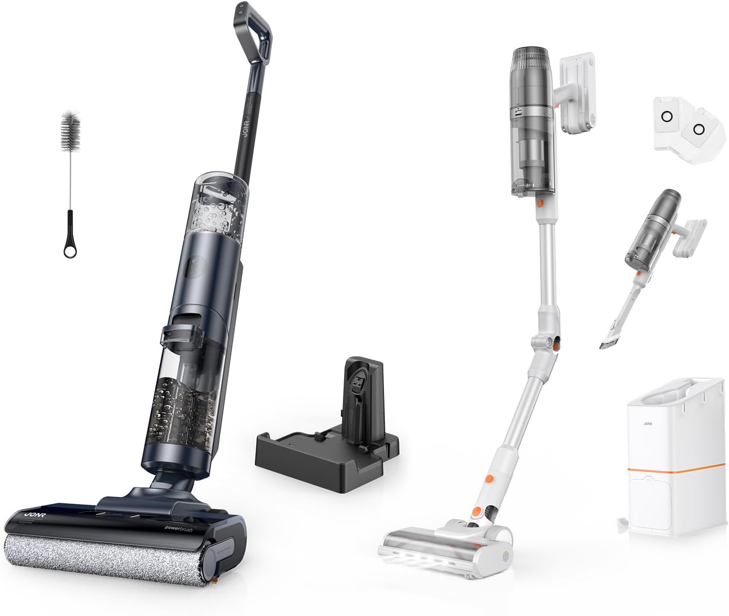 JONR ED12 PRO+VC08 PRO Vacuum Cleaner, ED12 PRO Mop with Hot Water Self-Cleaning and Hot Air Drying & VC08 PRO Cordless Vacuum Cleaner with Auto-Empty Station