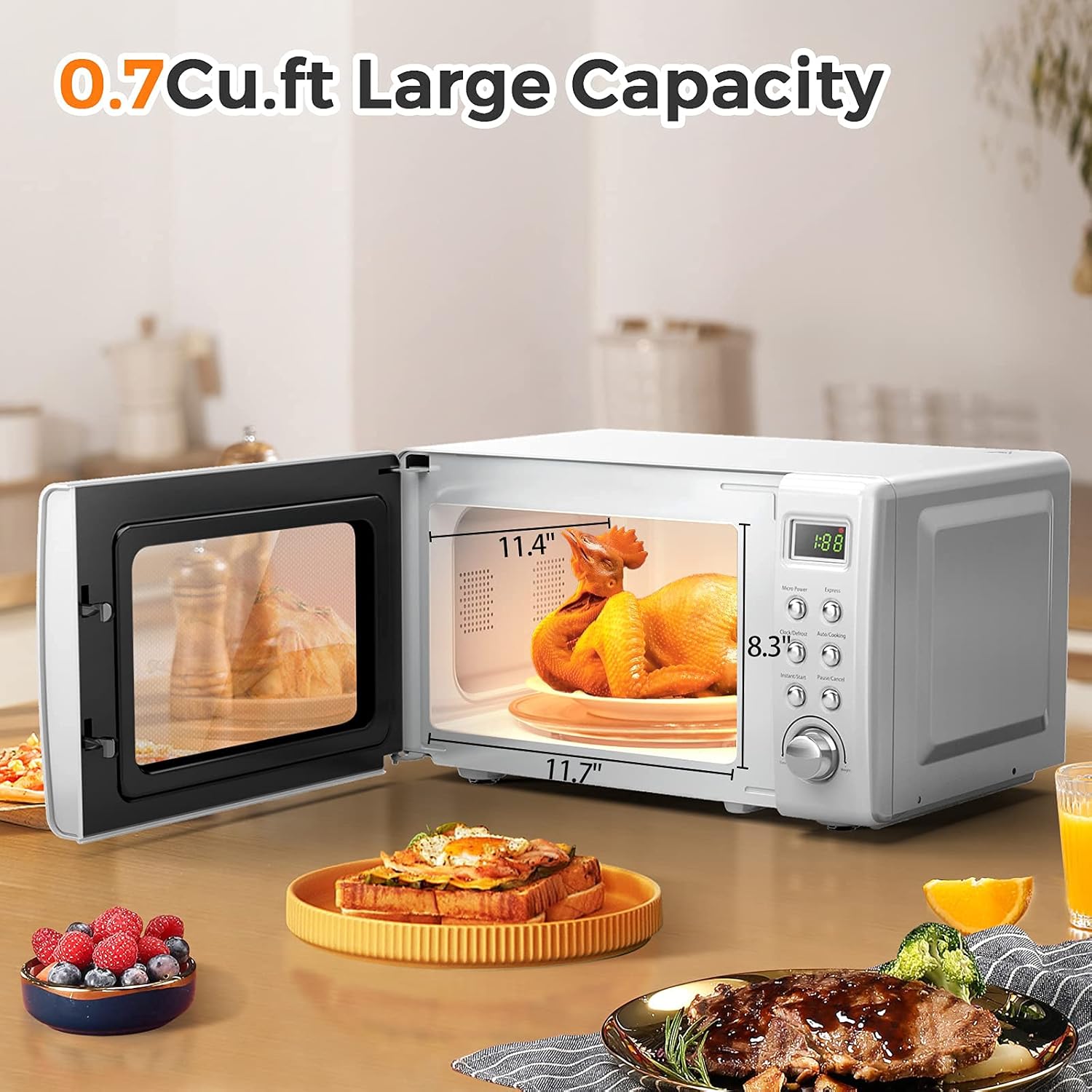 ARLIME Retro Microwave 0.7Cu.ft, 700 Watt Countertop Microwave with 5 Micro Power Defrost & Auto Cooking Function, LED Display, Child Lock, Small Microwave for Kitchen, RV, Dorm ​(White)