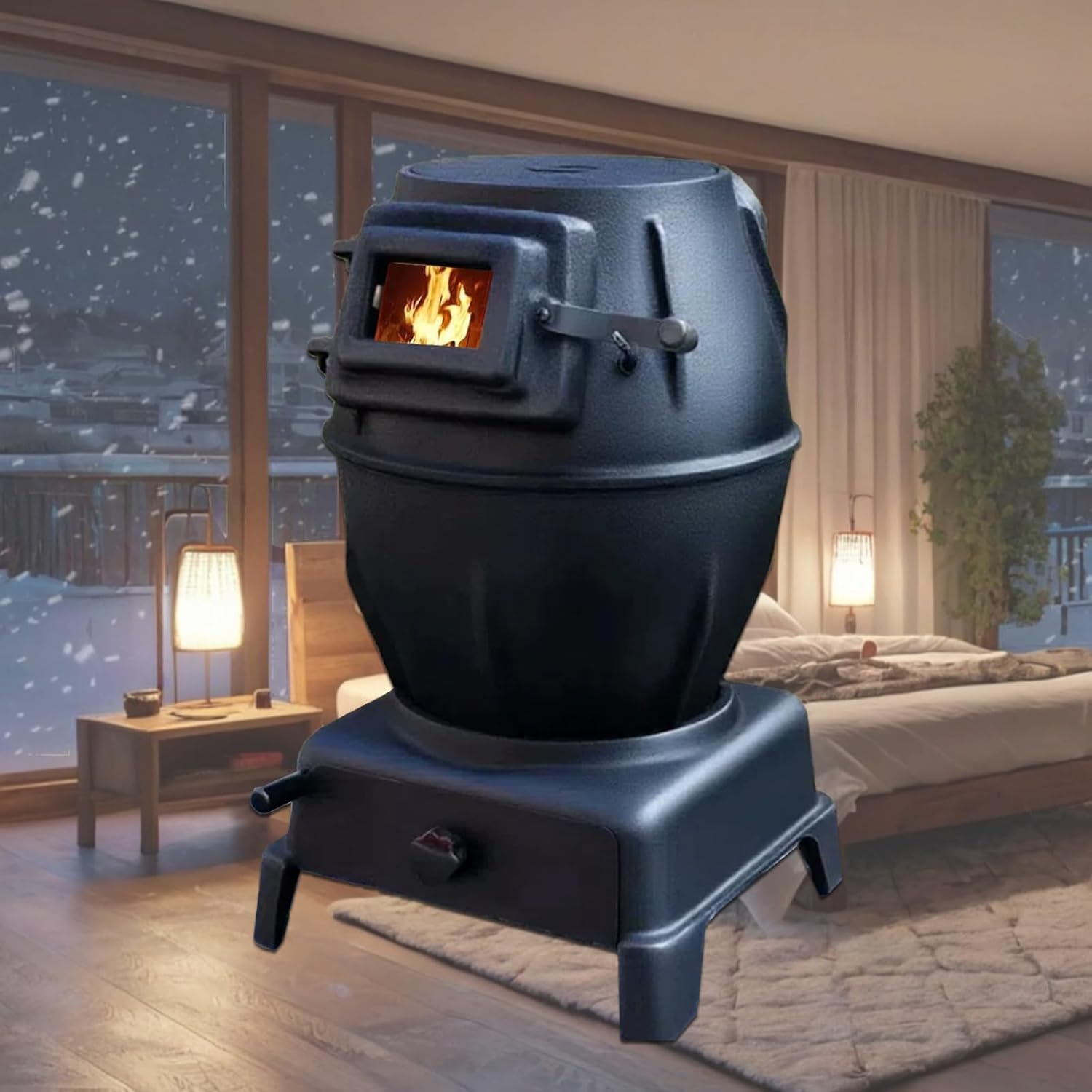 Small Wood Stove, Portable Wood Stove for Camping, Rapid Heating Split-type Cast Iron Furnace Body for Multiple Solid Fuels