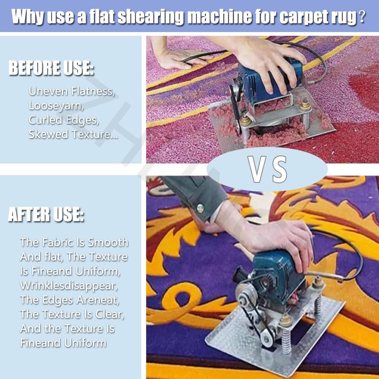 Carpet Flat Shearing Machine, Electric Carpet Cutting Kit, Flexible Movement, Portable for Household, for Cleaning