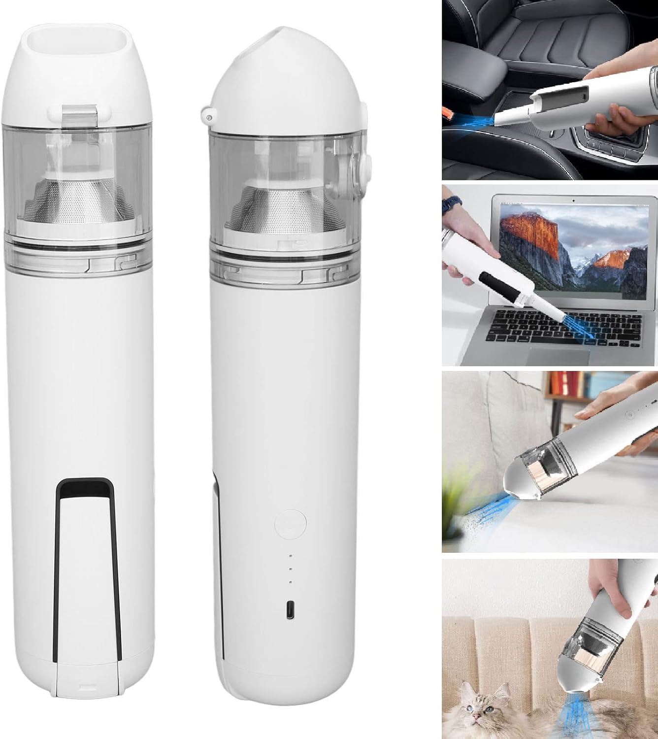 15000Pa Brushless Vacuum Cleaner, Car Vacuum Cleaner, 2 Levels Cleaning Mode Small Handheld Double Filtration Vacuum with Intelligent Chip for Dust Hair (White)