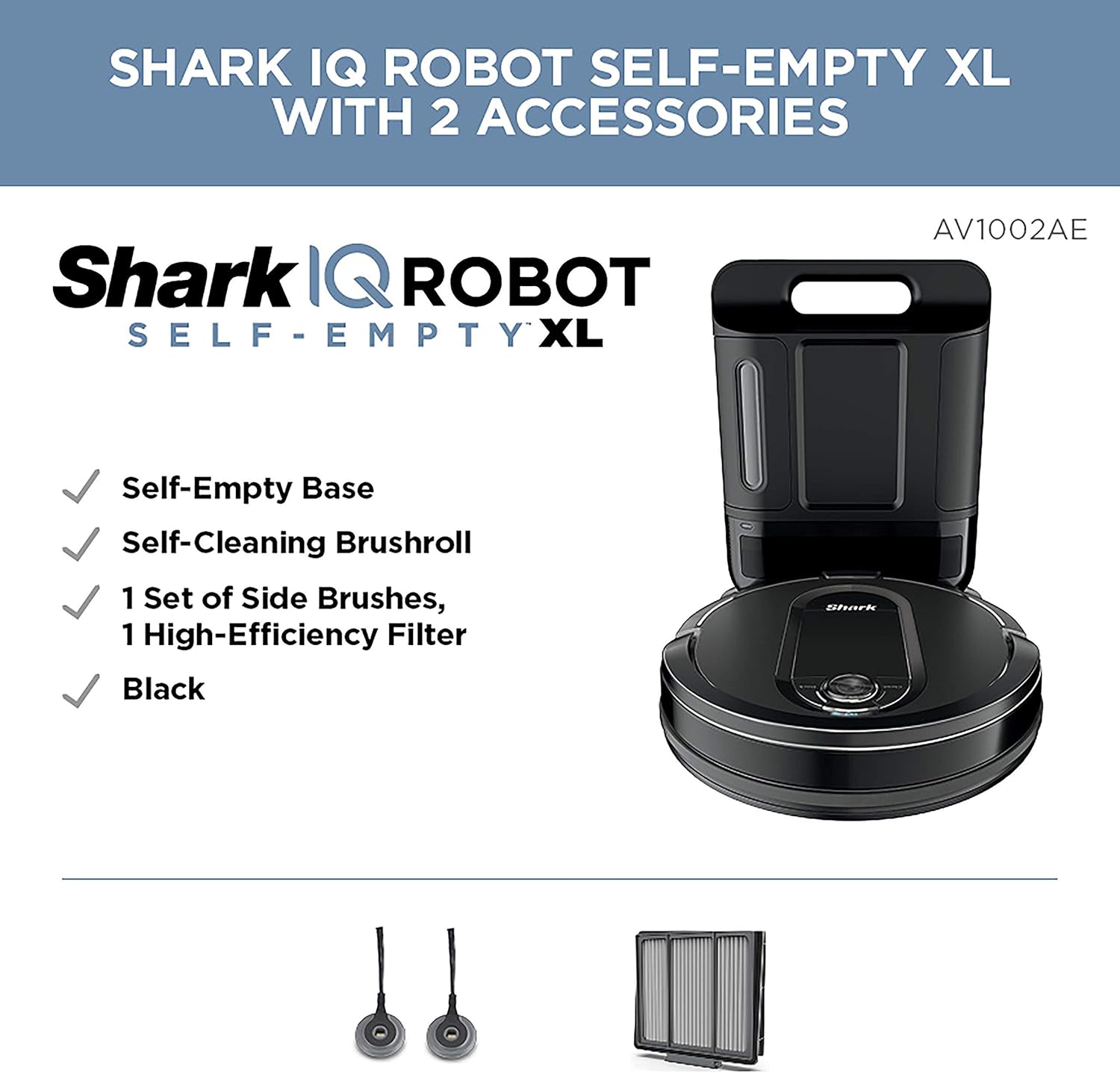 Shark IQ Robot Vacuum AV1002AE with XL Self-Empty Base, Self-Cleaning Brushroll, Advanced Navigation, Wi-Fi, Compatible with Alexa, 2nd Generation (Renewed)