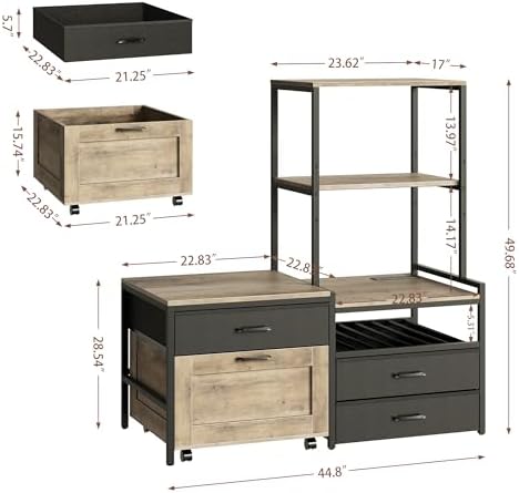 Mini Fridge Stand with Wine Rack, Kitchen Bakers Rack with Power Outlet, Microwave Oven Stand, Coffee Bar, Movable Drawers, for Dorm,Office, Grey HB04BXZ
