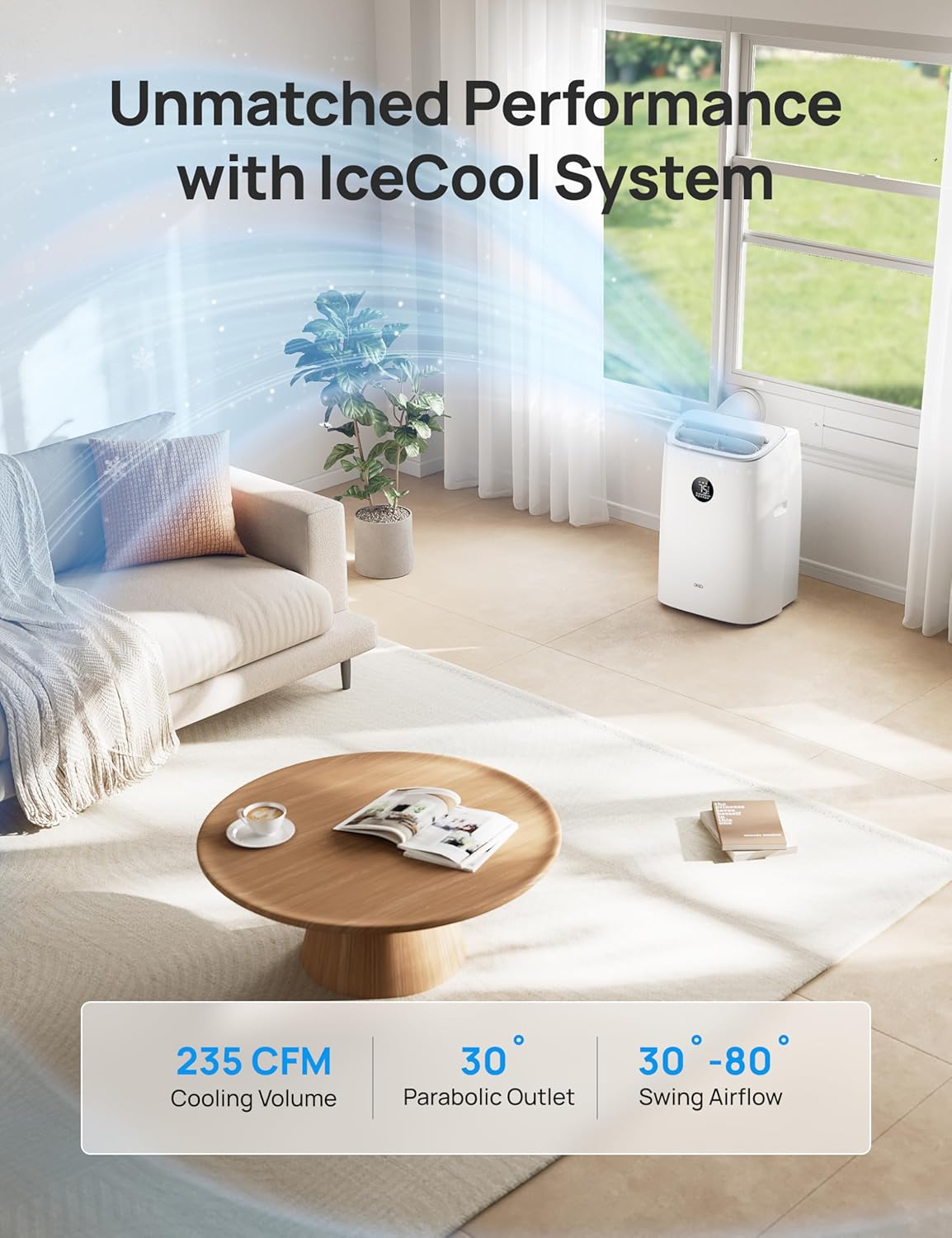 Dreo Portable Air Conditioners, Air Conditioner for Bedroom with Drainage-free Cooling, 45dB Quiet, APP/Voice/Remote, 24h Timer with Fan & Dehumidifier, Smart AC Unit for Room Indoors