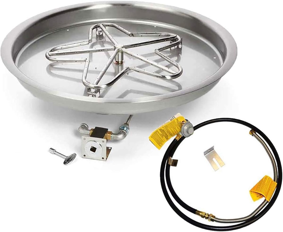 HPC Fire UL Listed Match Light Gas Fire Pit Kit for Small Tanks, 31-Inch Bowl Pan (PENTA31MLFPK-FLEX-LP-ST), Propane