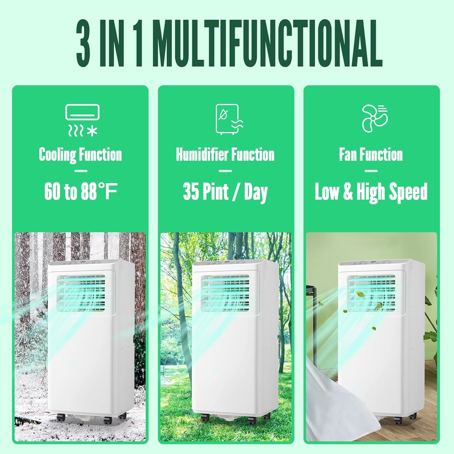 WANAI 8000 BTU ASHARE(4400 BTU SACC) Portable Air Conditioner with 3-in-1 Mode & Remote Control & Window Kit Room AC Unit Cool Up to 250 Sq.ft White