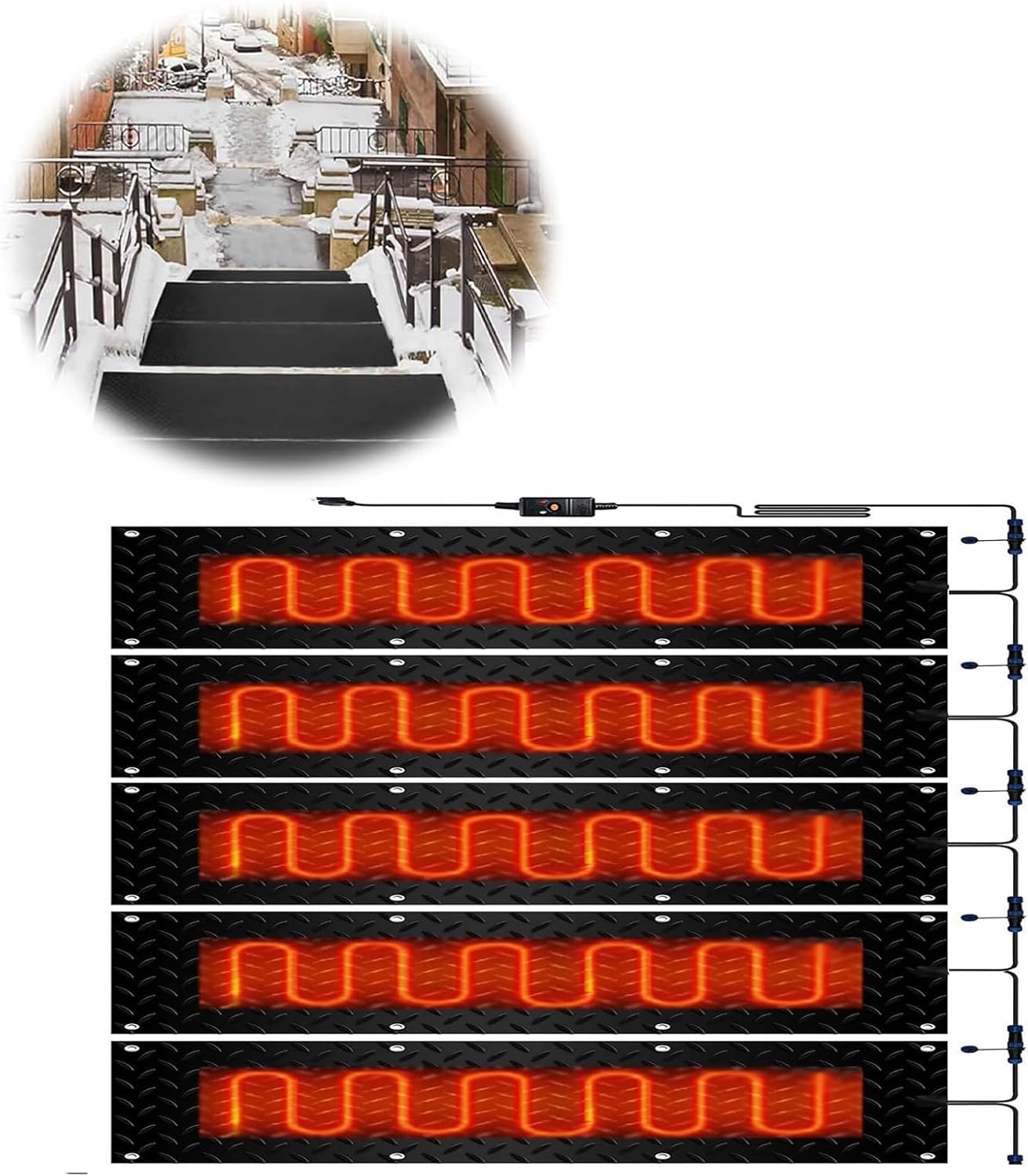 Heated Outdoor Mats Sidewalk Non-slip Heated Mats for Driveway, 1/2/3/4/5 Pieces Non-slip Rubber Heated Stair Mats, Non-slip Snow and Ice Melting Heated for Outdoor Roof Heavy Snow(5 Pcs,30x150cm/12x6