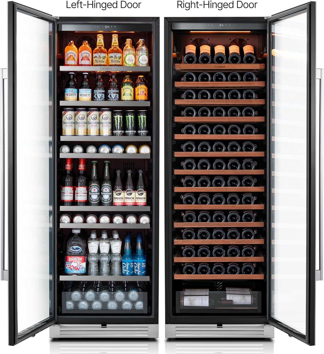 Ca'Lefort 48 Inch Wine and Beverage Fridge, 373 Can and 166 Bottle Wine Cooler Refrigerator, 34-65°F Fridge with Glass Door, 3 LED Built-in/Freestanding for Bar/Kitchen/Resterant (2 Pack Cooler)