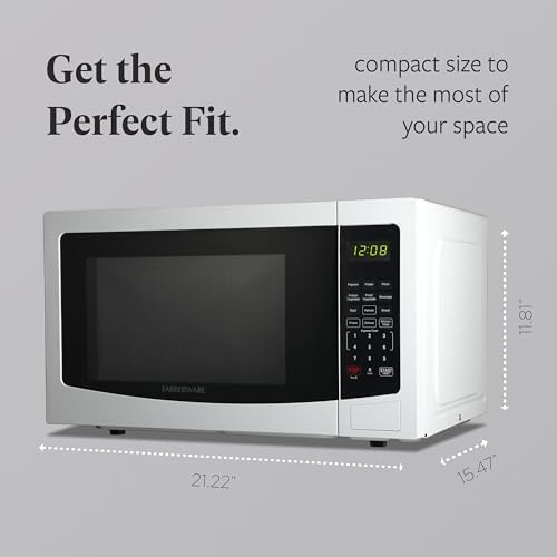 Farberware 1.1 Cu. Ft. Countertop Microwave Oven – 1000 Watts Power, Auto Cook Settings, Defrost, Easy Clean and Child Safety Lock - White
