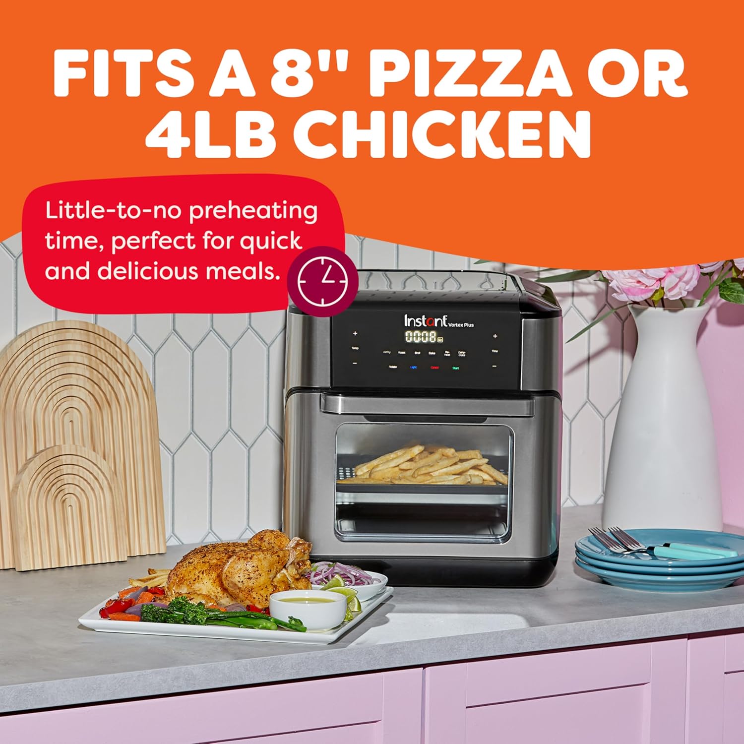 Instant Pot 10QT Air Fryer, 7-in-1 Functions with EvenCrisp Technology that Crisps, Broils, Bakes, Roasts, Dehydrates, Reheats & Rotisseries, Includes over 100 In-App Recipes, Stainless Steel