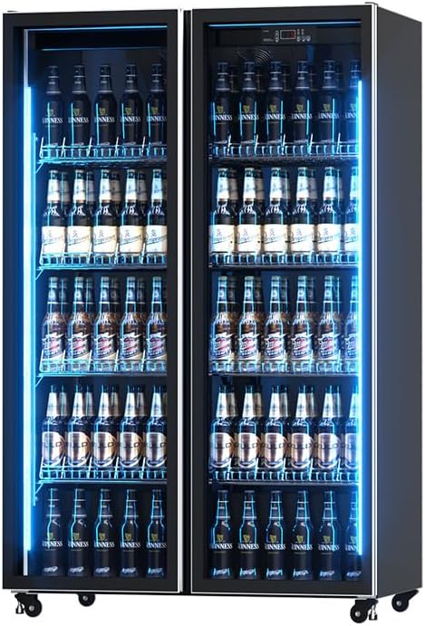 Beverage Refrigerator,Commercial Refrigerators,With Two Glass Doors,Stainless Steel Commercial Back Bar Fridge With LED Lighting,Counter Height Bar Beverage Cooler