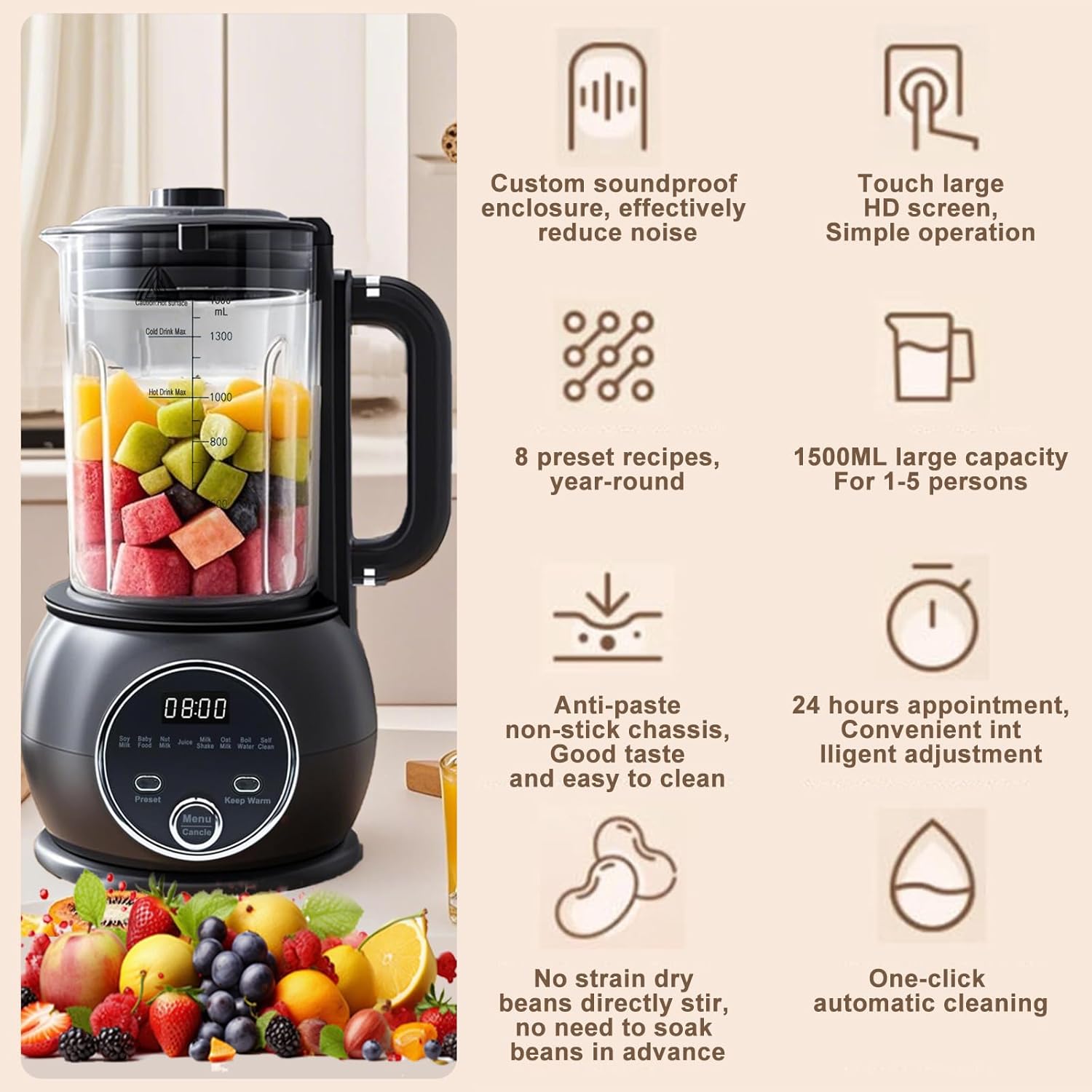 10 in 1 Nut Milk Maker Hot Blender,51oz Homemade Soy, Almond,Oat,Plant Based,Baby Food Maker 20 Blades,Automatic Soybean Machine with 24H Delay Start/Keep Warm8H/Boil Water&Auto Clean