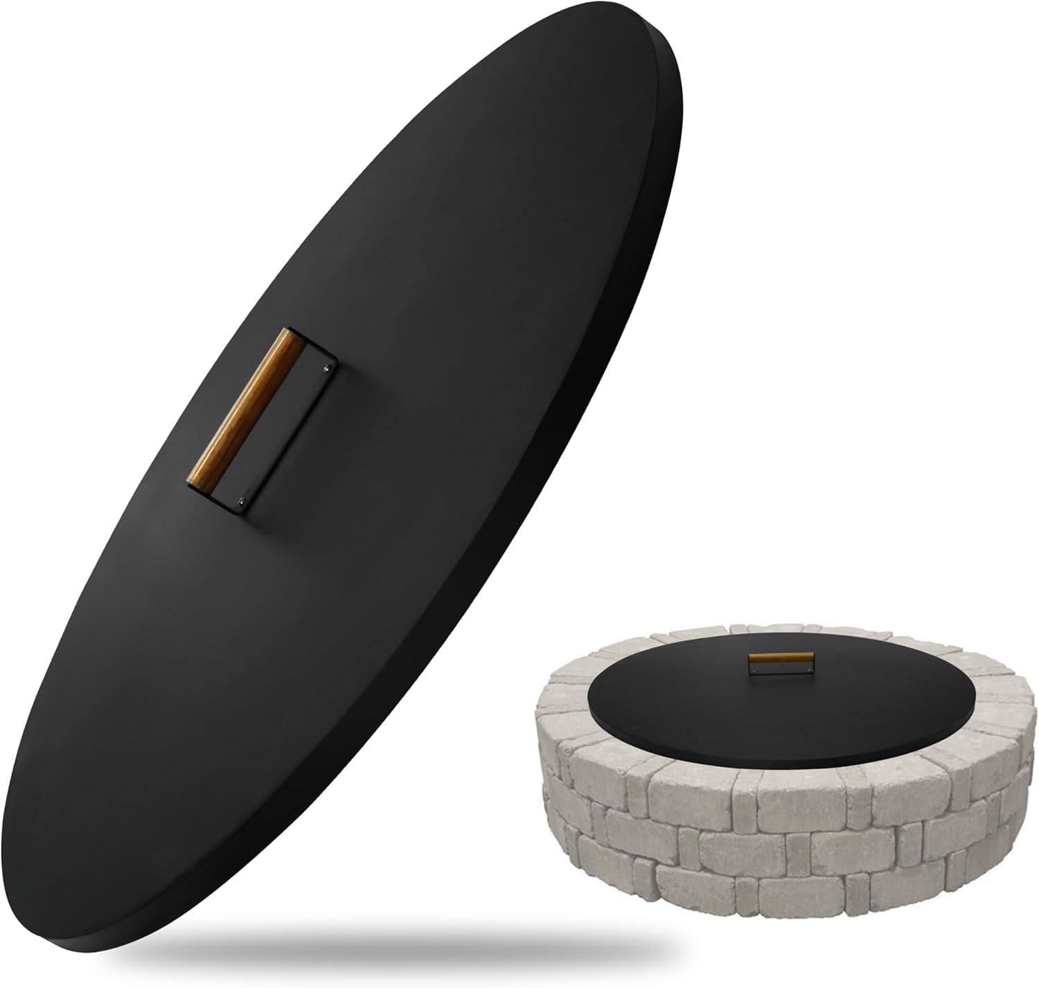 31” Fire Pit Cover Lid Round - Fit for 29 Round Fire Pit Lid for Outdoor Fireplace Cover Lid - Steel fire pit metal cover with Wooden Handle & Powder Coating Snuffer Lid for Patio Fire Pit Ring