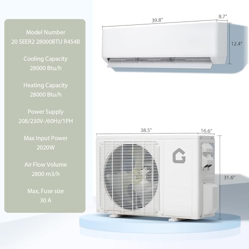 Garvee 2 Zone Mini Split AC/Heating System 28000 BTU (12K+12K), 20 SEER2 Dual Zone Ductless Wall Mounted Air Conditioner with Pre-Charged Condenser, 208-230V, Not Include Copper Tube Line Set