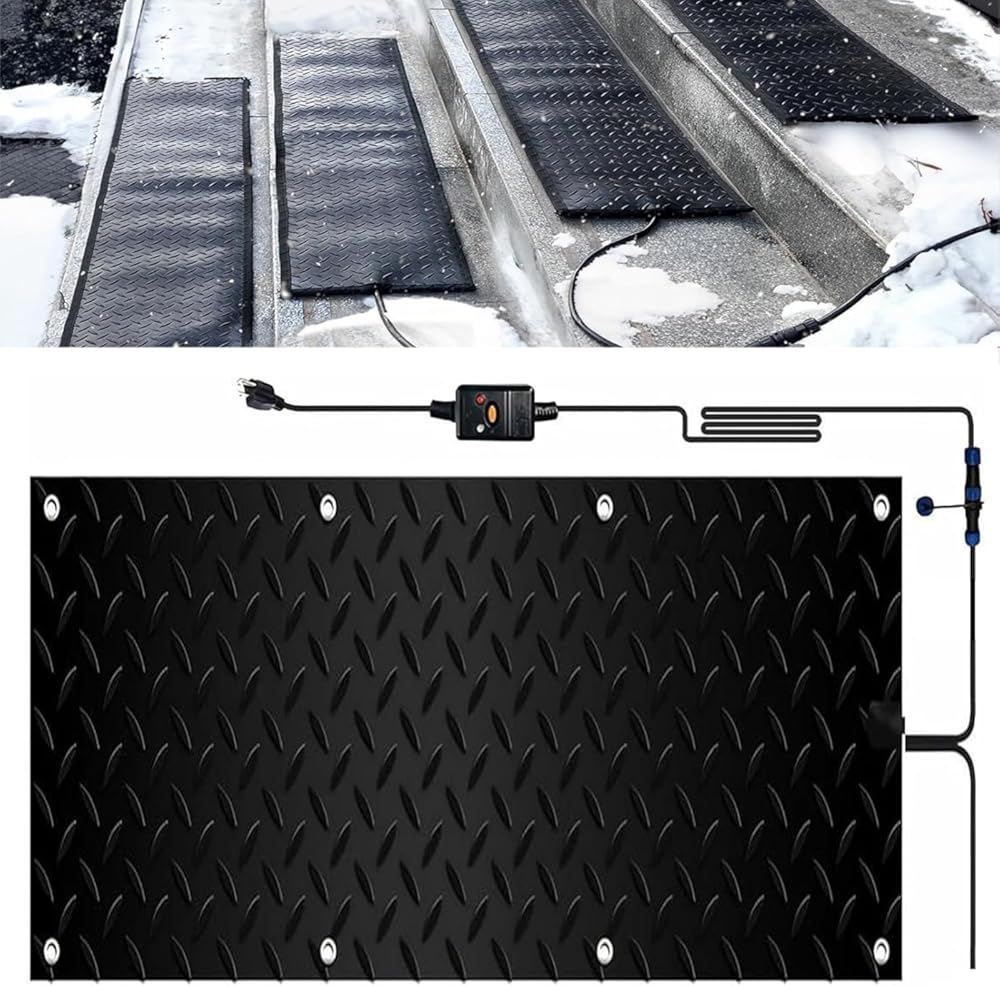 Heated Snow Melting Half Walkway Mat, 1/2/3/4/5 pcs Heated Snow&Ice Melting Stair Mat, Snow and Ice Melting Mat,No-Slip Heating Entrance Mats for Winter Outdoor Stairs, Garages(1 Pcs,10x48in/
