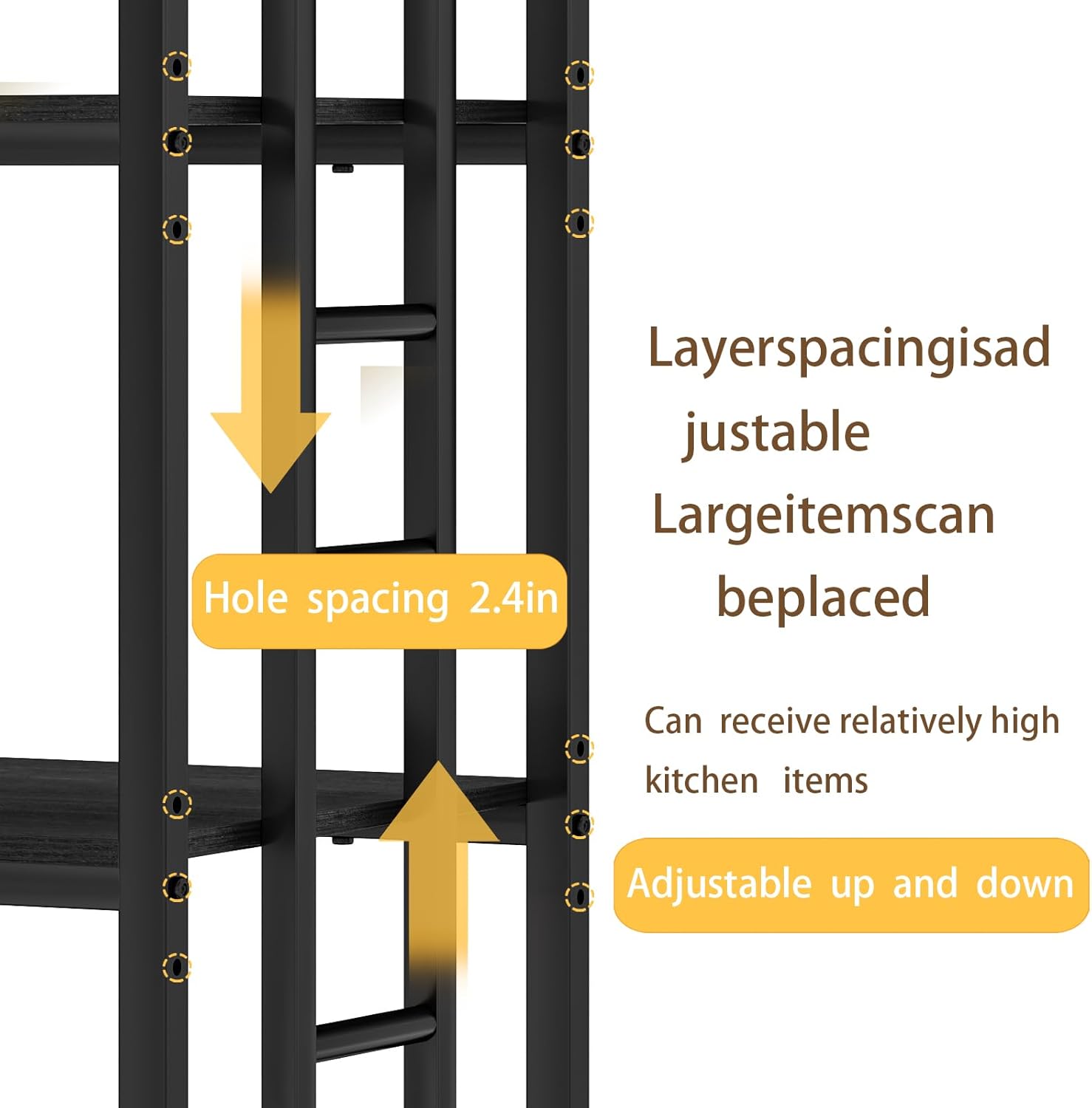 Adjustable 4-Tier Kitchen Baker's Rack, Microwave Oven Cart Stand, Heavy Duty Organizer Rack for Storage in Living Room, Garage, Home and Office, Black