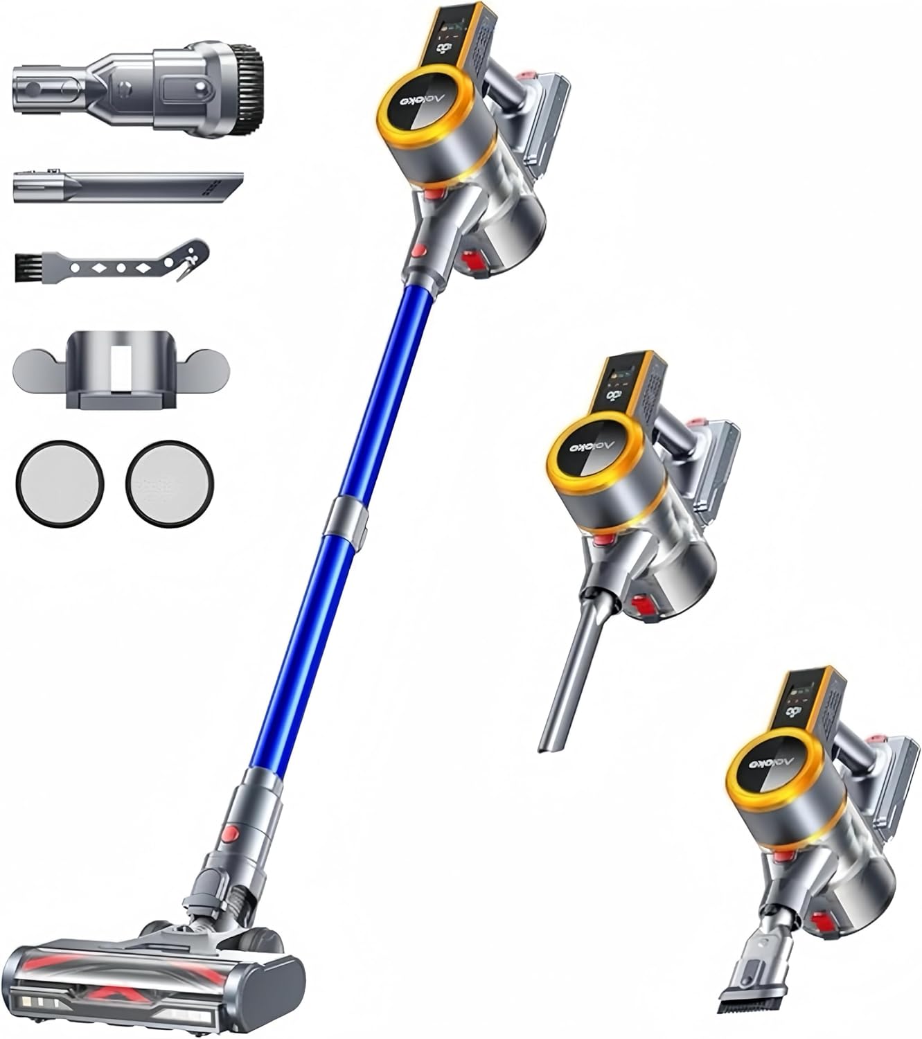 Cordless Vacuum Cleaner, 550W/45KPA 60Mins Runtime Vacuum Cleaners for Home with LED Display,Self-Standing Anti-Tangle Stick Vacuum Cleaner,1.5L Dust Cup Vacuum for Pet Hair, Carpet, Hard Floors