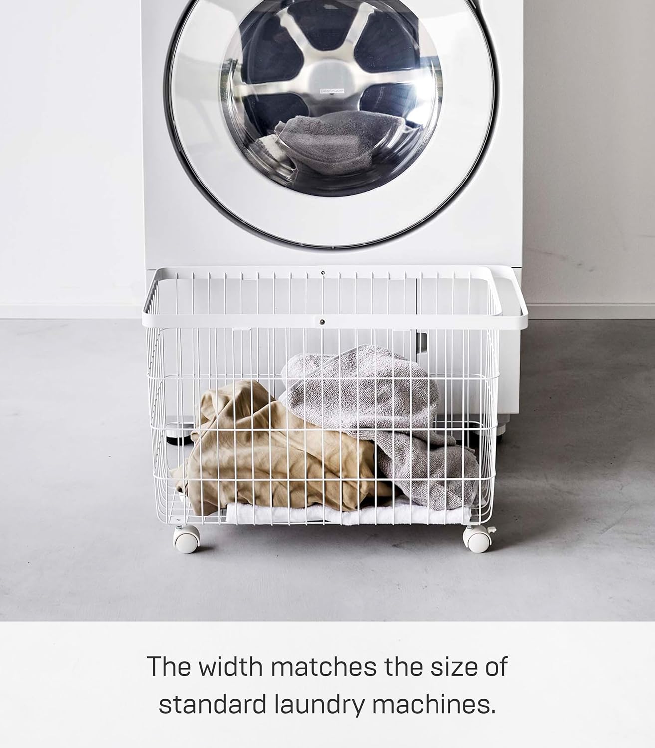 Yamazaki Home Tower Small Rolling Laundry Basket Metal Hamper Cart With Wheels And Handle, 14.8